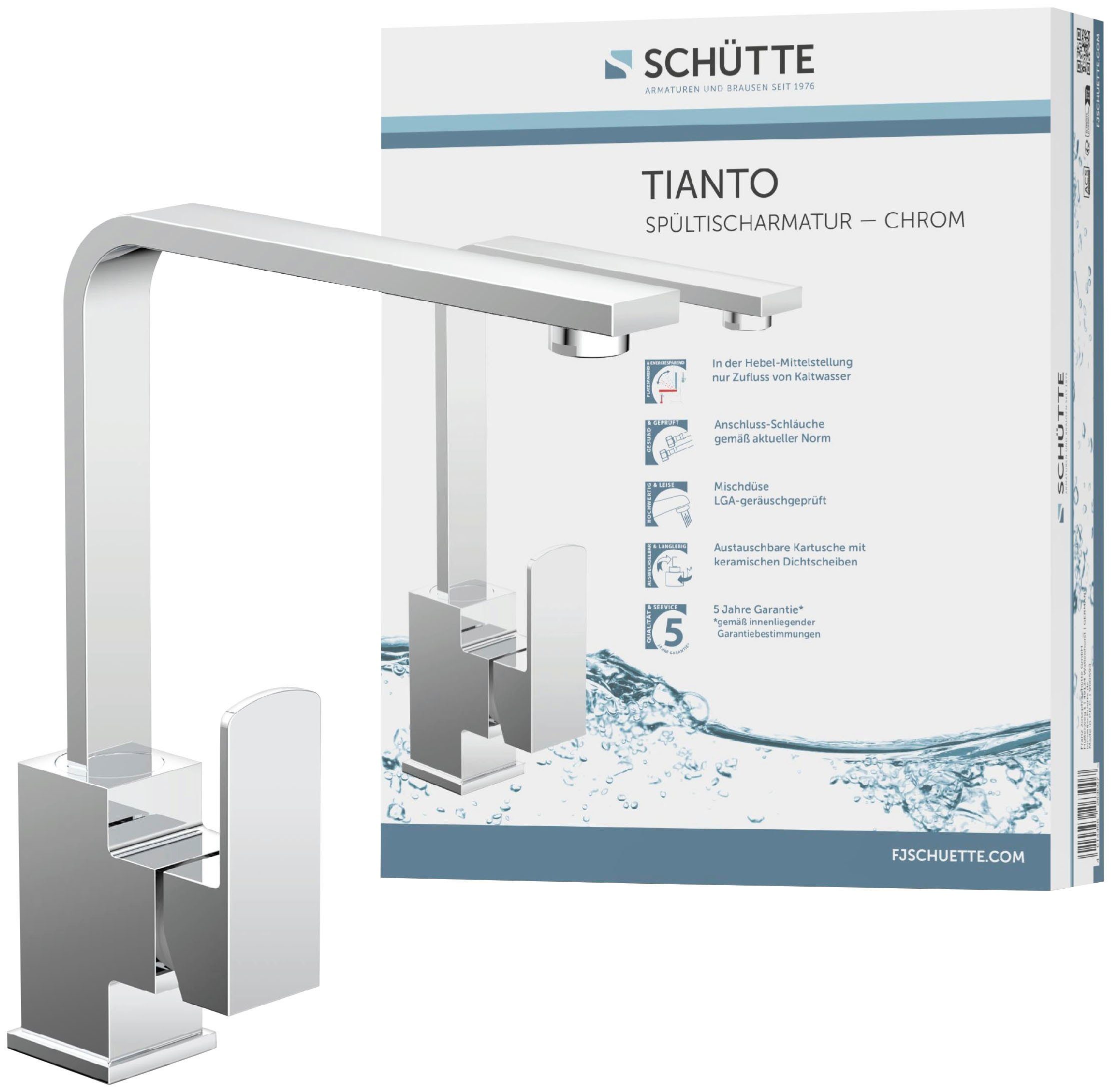 Tianto Schütte Hochdruck Wasserhahn, schwenkbarer Spültischarmatur Chrom, Mischbatterie, 360°