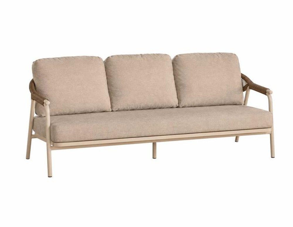 Xlmoebel Gartensofa Modernes 3-Sitzer Gartensofa Beige Geflecht Polstersofa Terrasse, 1 Teile, Mit Kissen