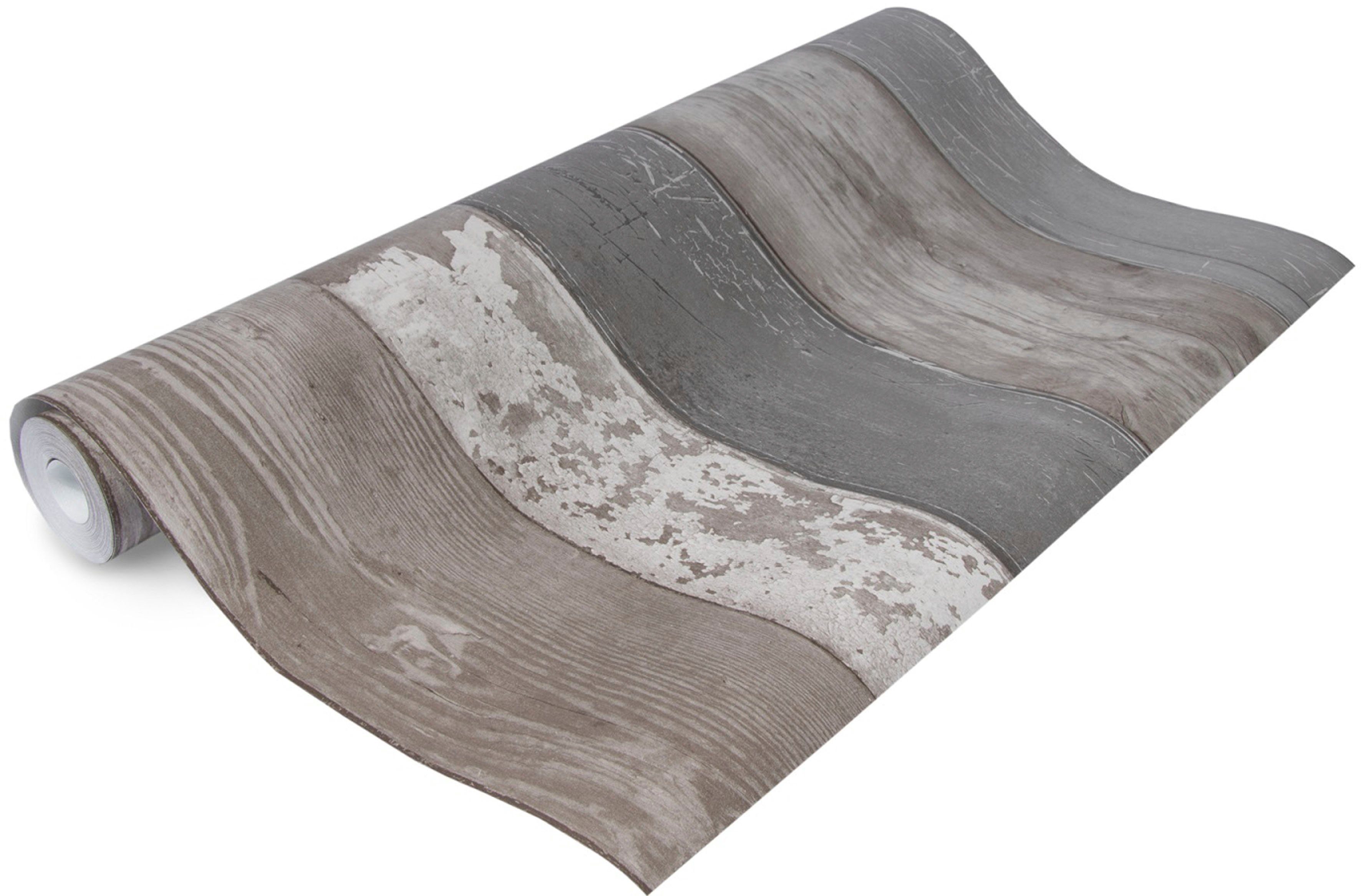 vtwonen Vliestapete Holzbohlen, glatt, Holz, (1 St), Grau - 10m x 52cm