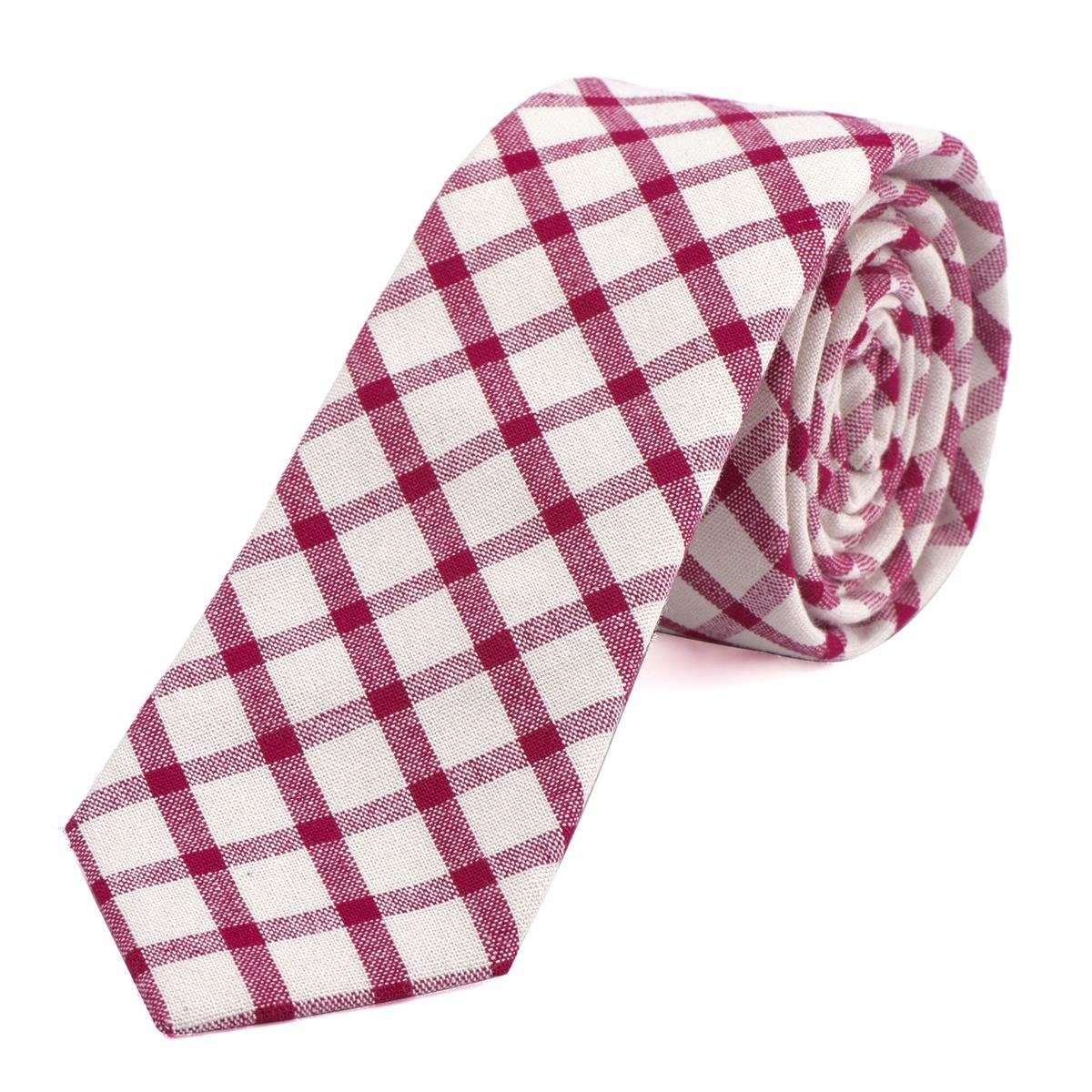 DonDon Krawatte Herren Krawatte 6 cm mit Karos oder Streifen (Packung, 1-St., 1x Krawatte) Baumwolle, kariert oder gestreift, für Büro oder festliche Veranstaltungen creme-rot kariert