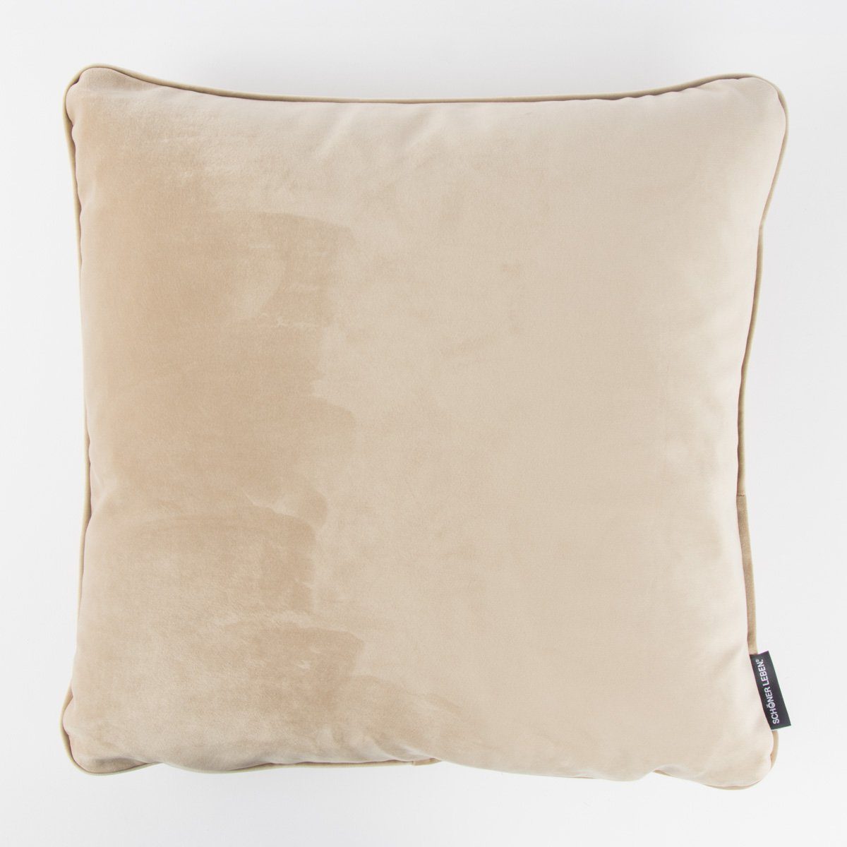 SCHÖNER LEBEN. Dekokissen Samtkissen mit Keder beige 50x50cm, made in Germany,handmade,Kederumrandung