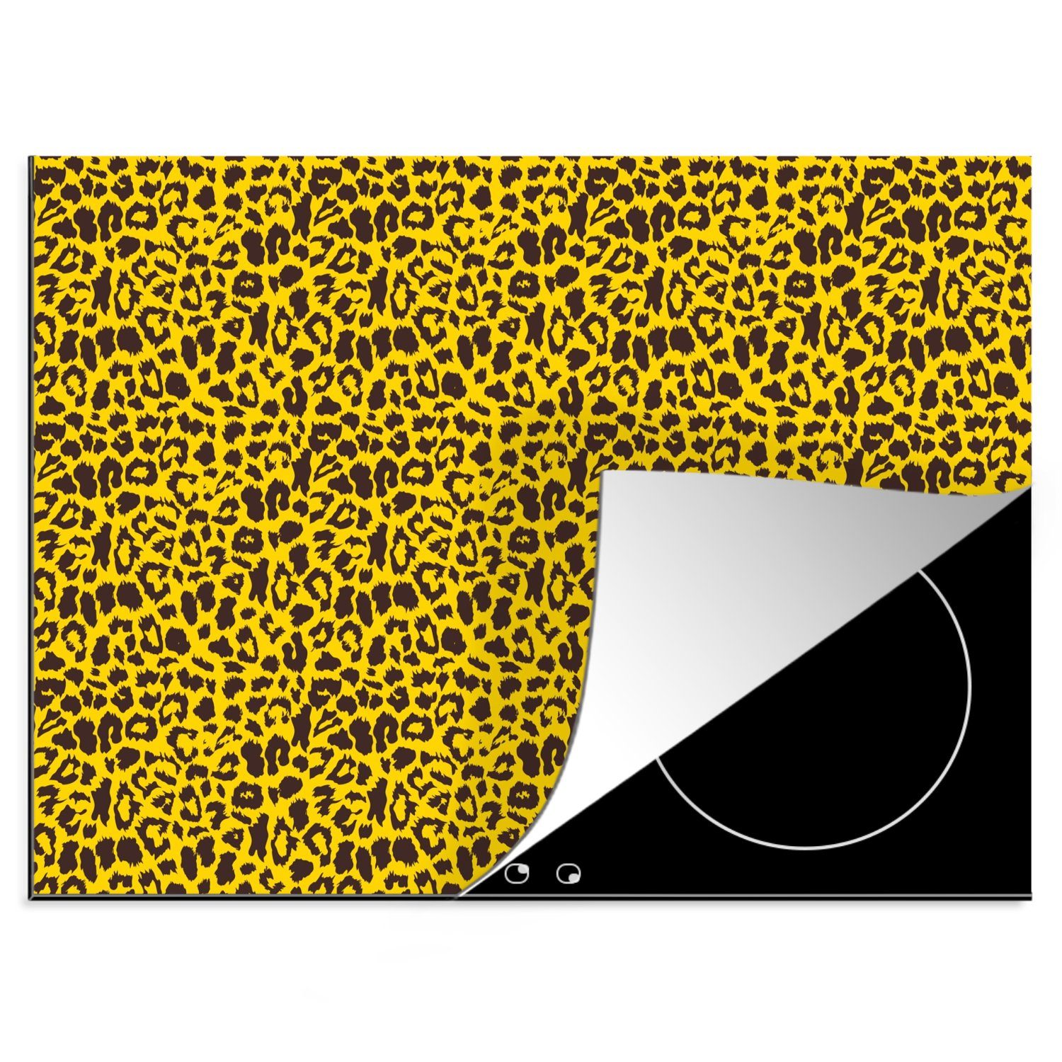 Induktionsschutz, tlg), - Tiger Tiermuster Herdblende-/Abdeckplatte MuchoWow Gelb, Ceranfeldabdeckung - (1 Induktionskochfeld, Vinyl, 57x51 cm,