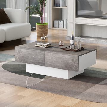 Merax Couchtisch »mit Barfunktion, Wohnzimmertisch mit ausziehbarem Tischplatte«, großer Stauraum, in weiß/zement