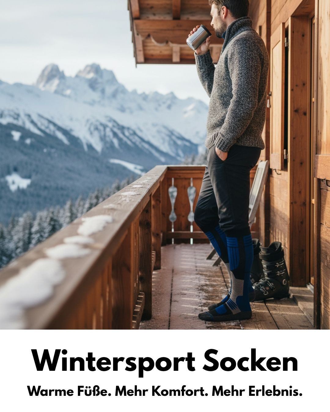 sockenkauf24 Skisocken Merino Herren 2 Paar Ski Kniestrümpfe Merinowolle (2-Paar) atmungsaktive Skisocken mit verstärkten Belastungszonen