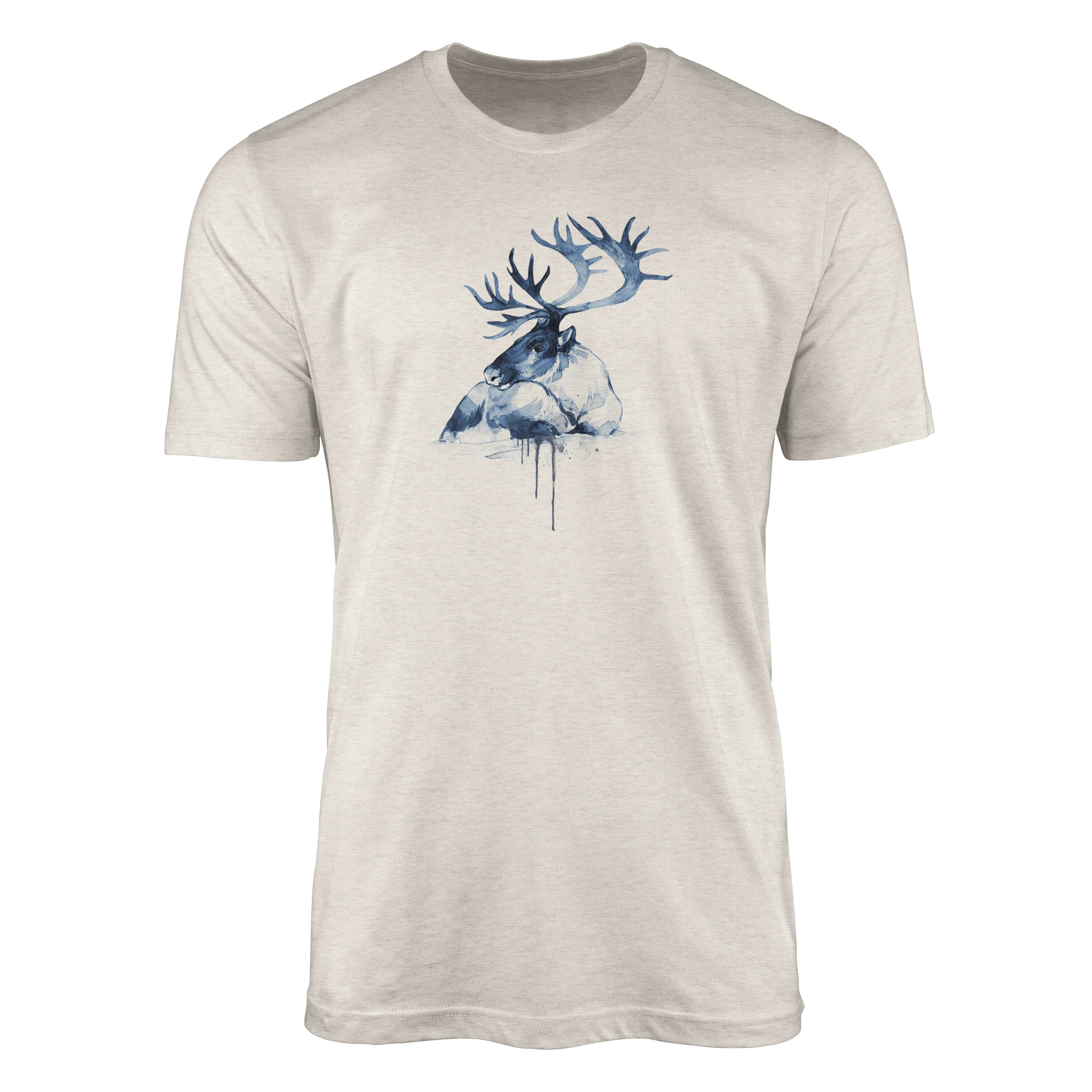 Sinus Art T-Shirt Herren Shirt 100% gekämmte Bio-Baumwolle T-Shirt Aquarell Hirsch Motiv Nachhaltig Ökomode aus erneu (1-tlg) | T-Shirts