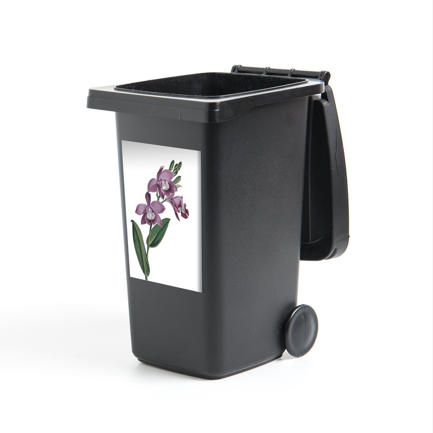 MuchoWow Wandsticker Blumen - Orchidee - Lila (1 St), Mülleimer-aufkleber, Mülltonne, Sticker, Container, Abfalbehälter