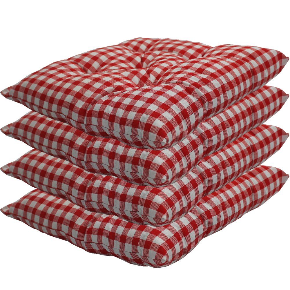 NYVI Stuhlkissen Sitzkissen Genua 4er Set - Dekokissen Sitzauflage für Indoor & Outdoor, Komfortabel & Robust, Gartenstuhlauflagen für 40x40 cm große Stühle karo-rot