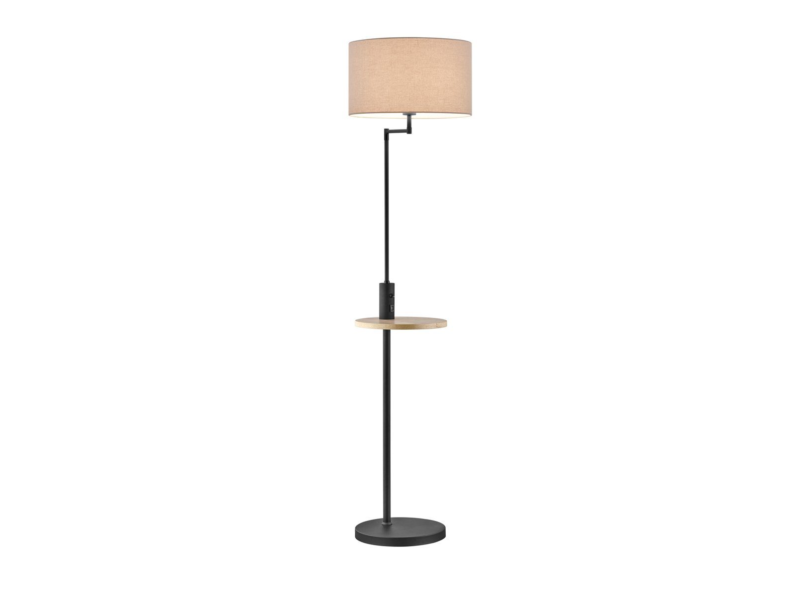 TRIO Leuchten LED Stehlampe, mit USB Anschluss mit Ladefunktion, LED wechselbar, Warmweiß, ausgefallene moderne Lampenschirm-e Stoff mit Ablage-Tisch, Höhe 160cm