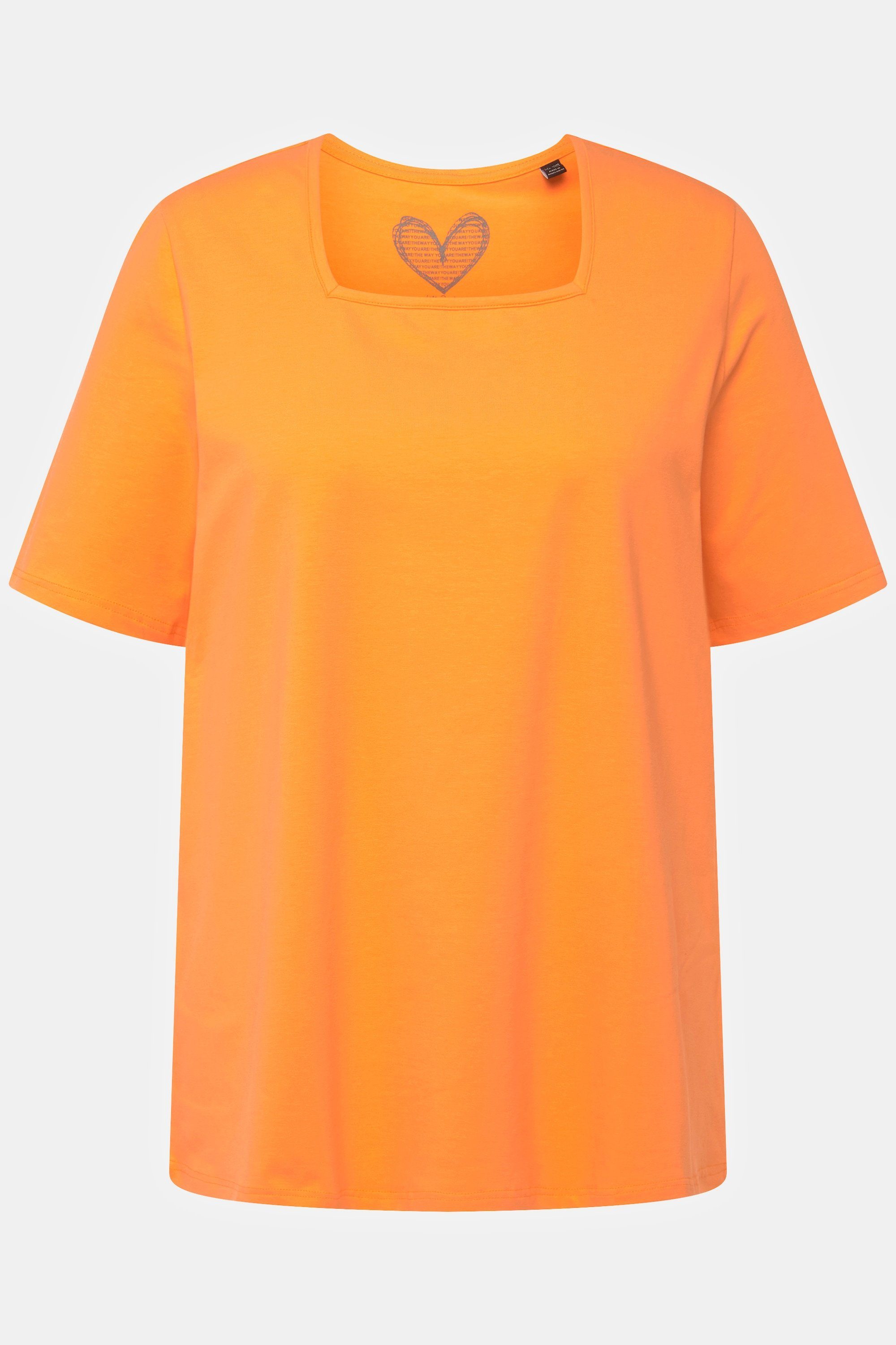 Halbarm Carree-Ausschnitt T-Shirt Rundhalsshirt Ulla orange cantaloupe Popken A-Linie