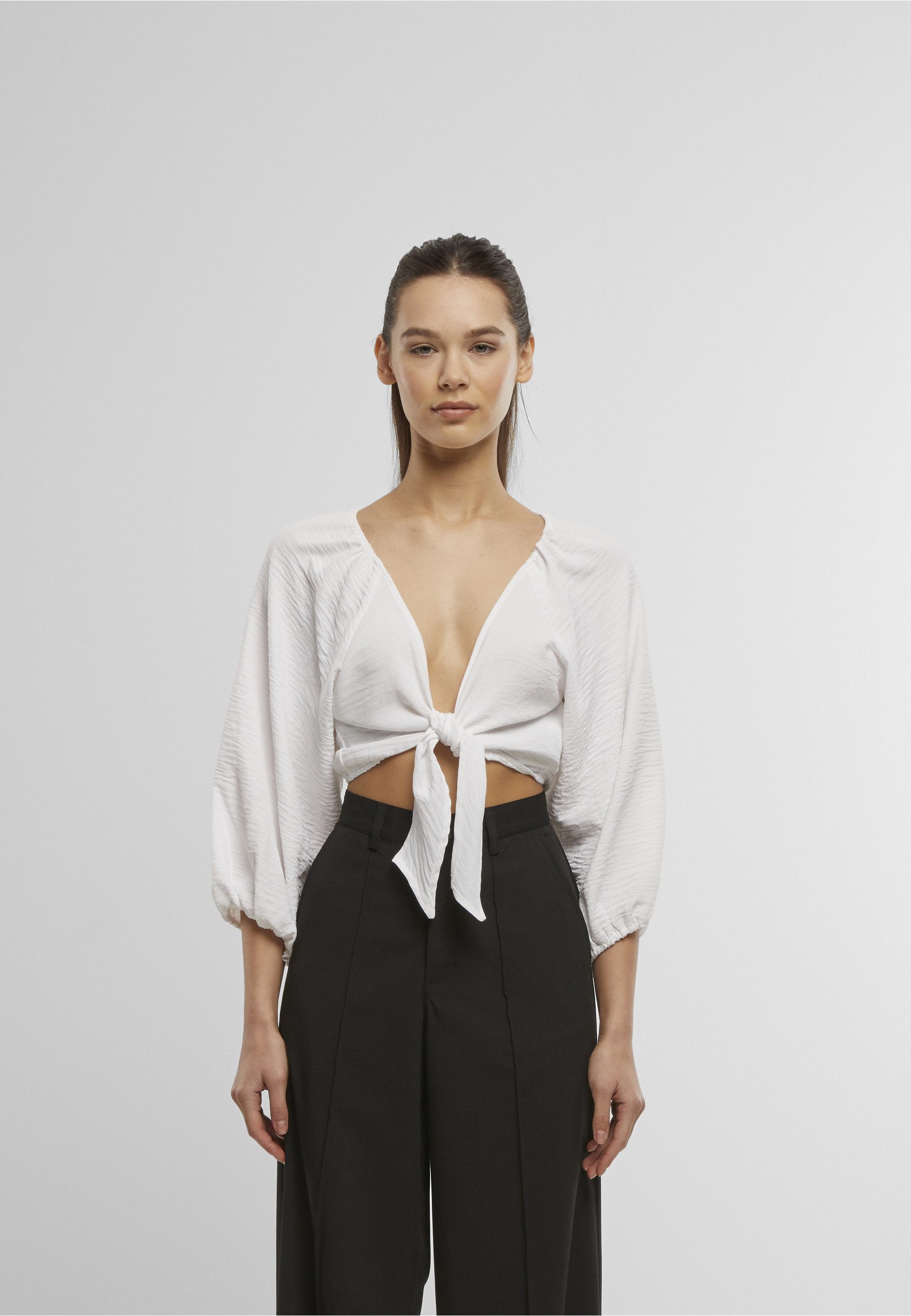 URBAN CLASSICS Klassische Bluse Urban Classics Ladies Structured Knotted Blouse