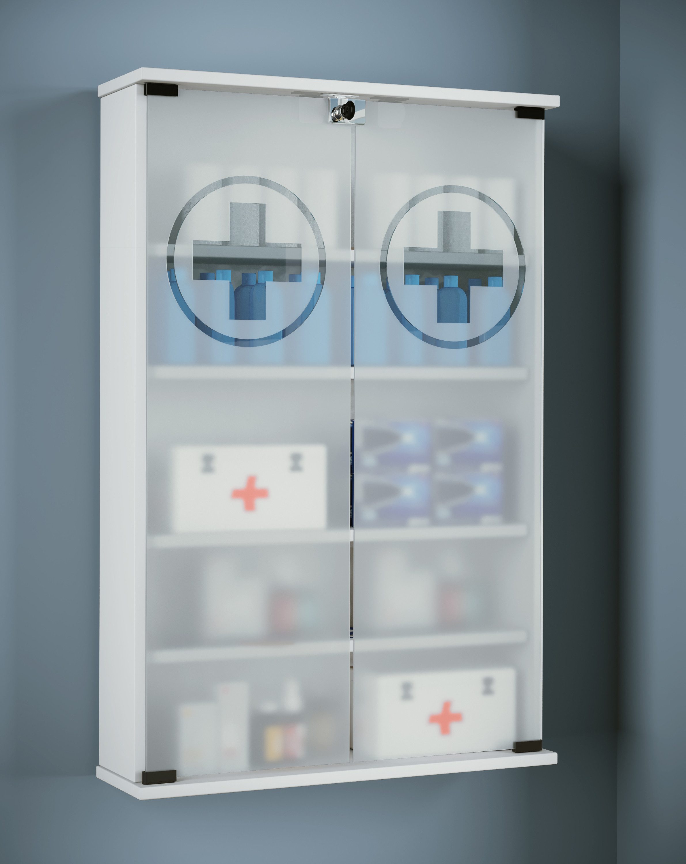VCM Medizinschrank Medikamentenschrank Janula H. 91 x B. 60 x T. 17 Apothekerschrank abschließbar, hängend