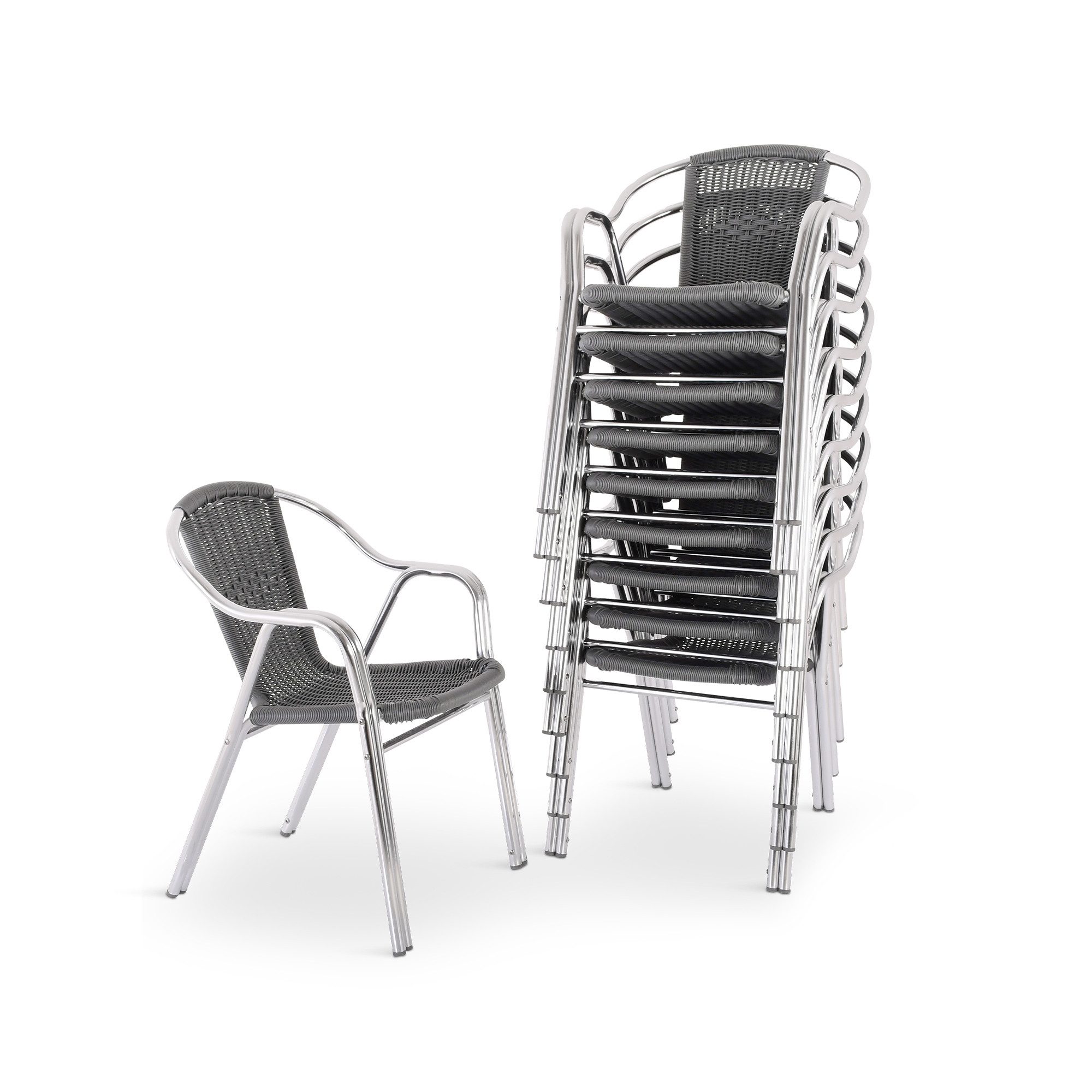 Raburg Bistrostuhl Outdoor-Stapelstuhl mit Armlehnen, Polyrattan, Alugestell, Vita (Set, 10 St), hochwertiges Doppelrohr-Aluminium-Gestell, bis 150 kg
