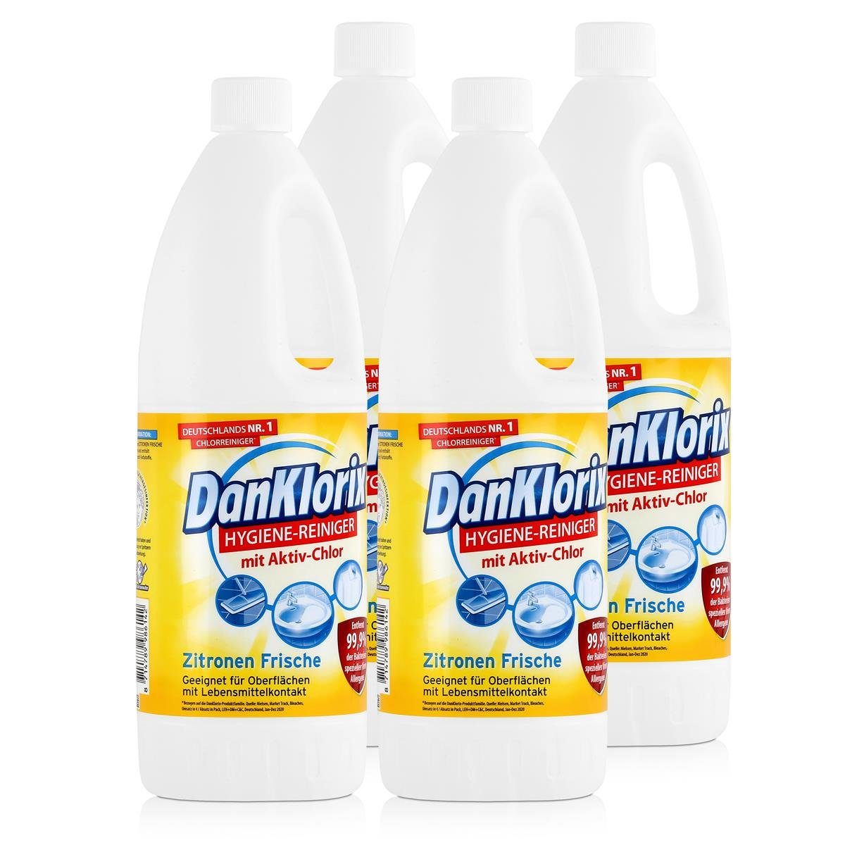 DanKlorix Hygiene-Reiniger Zitronen Frische 1,5L - Mit Aktiv-Chlor (4e WC-Reiniger