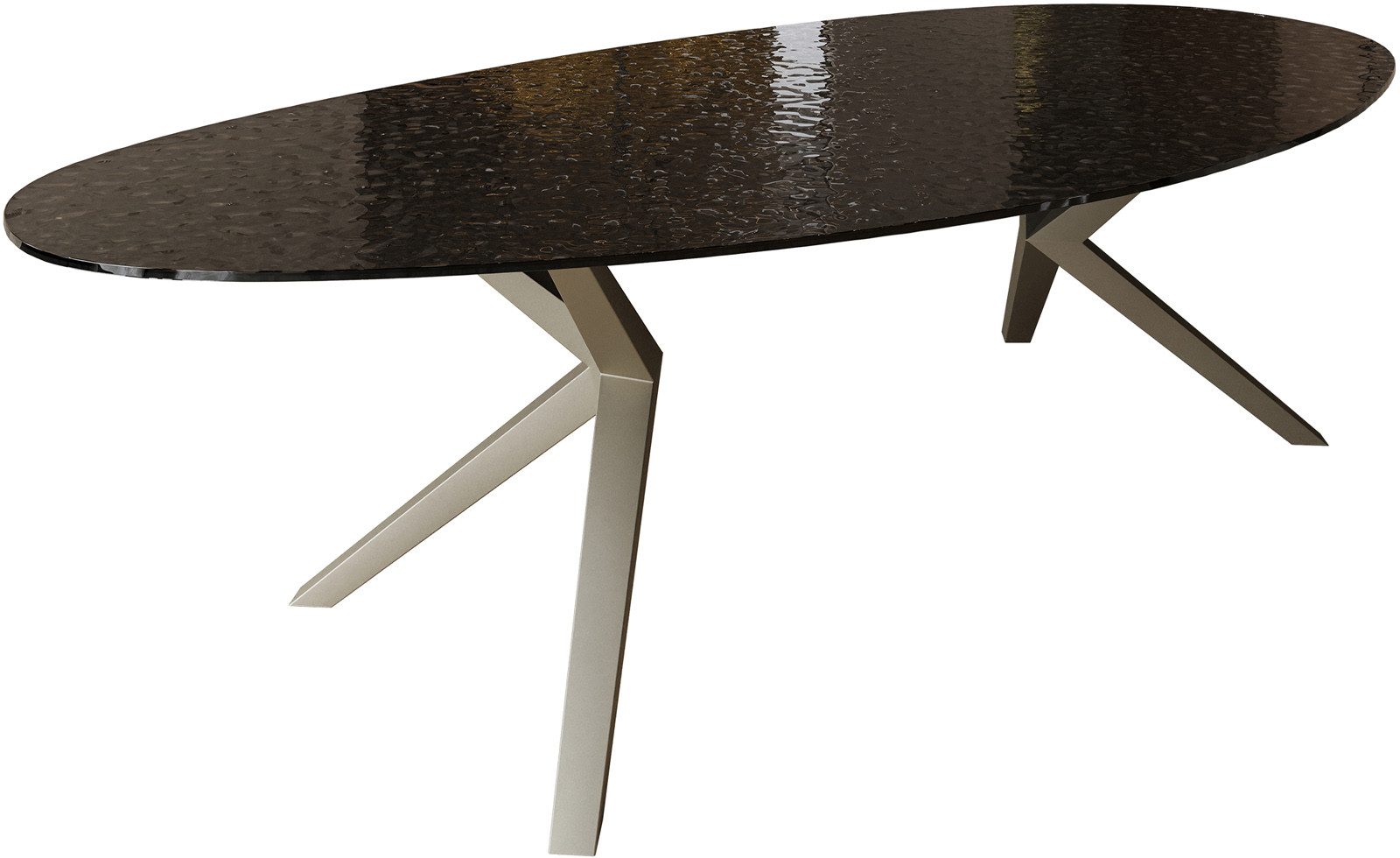 DELIFE Esstisch Edge, Oval Reliefglas Rauchschwarz 3D-Design 280x130 Zenthara kantig Metall