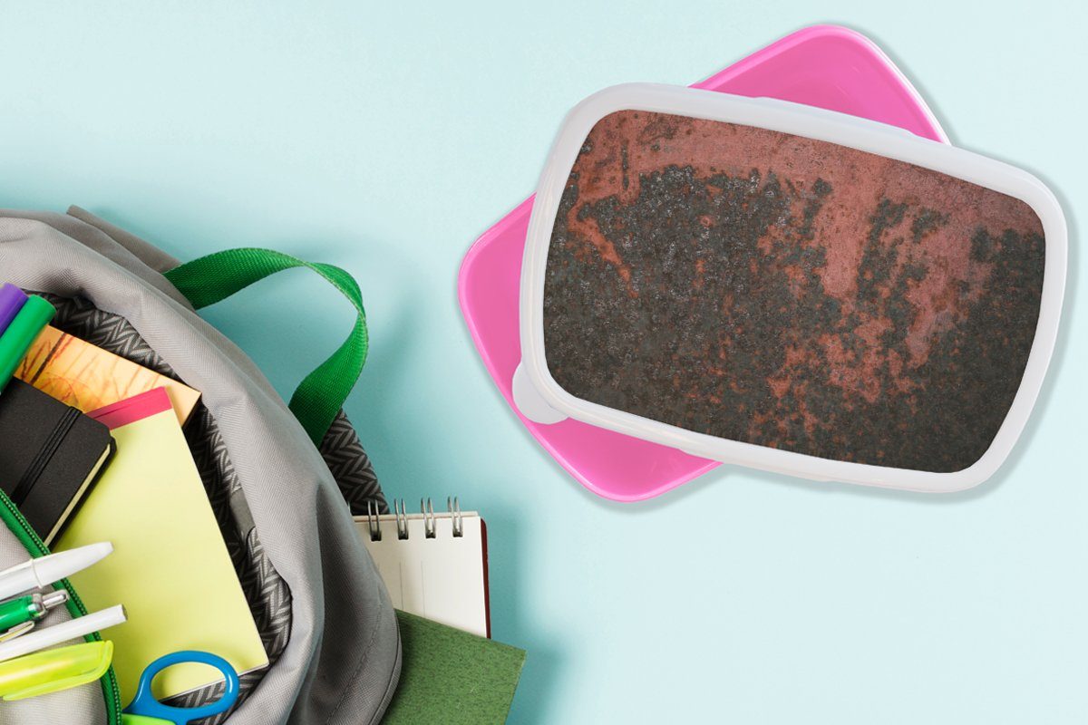 rosa Kunststoff Snackbox, Brotdose Mädchen, - für MuchoWow Brotbox Rost Metall, (2-tlg), - Erwachsene, Kunststoff, Schwarz Lunchbox Kinder,