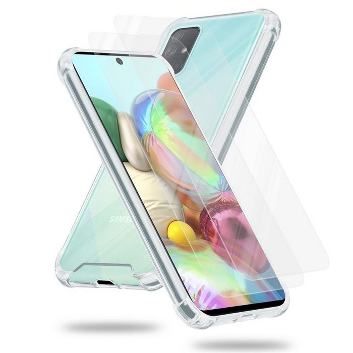 Cadorabo Handyhülle Hybrid Acrylic + 2x Tempered Gläser Samsung Galaxy A71 4G Hülle und 2x Tempered Schutzglas - Schutzhülle - Cover Case