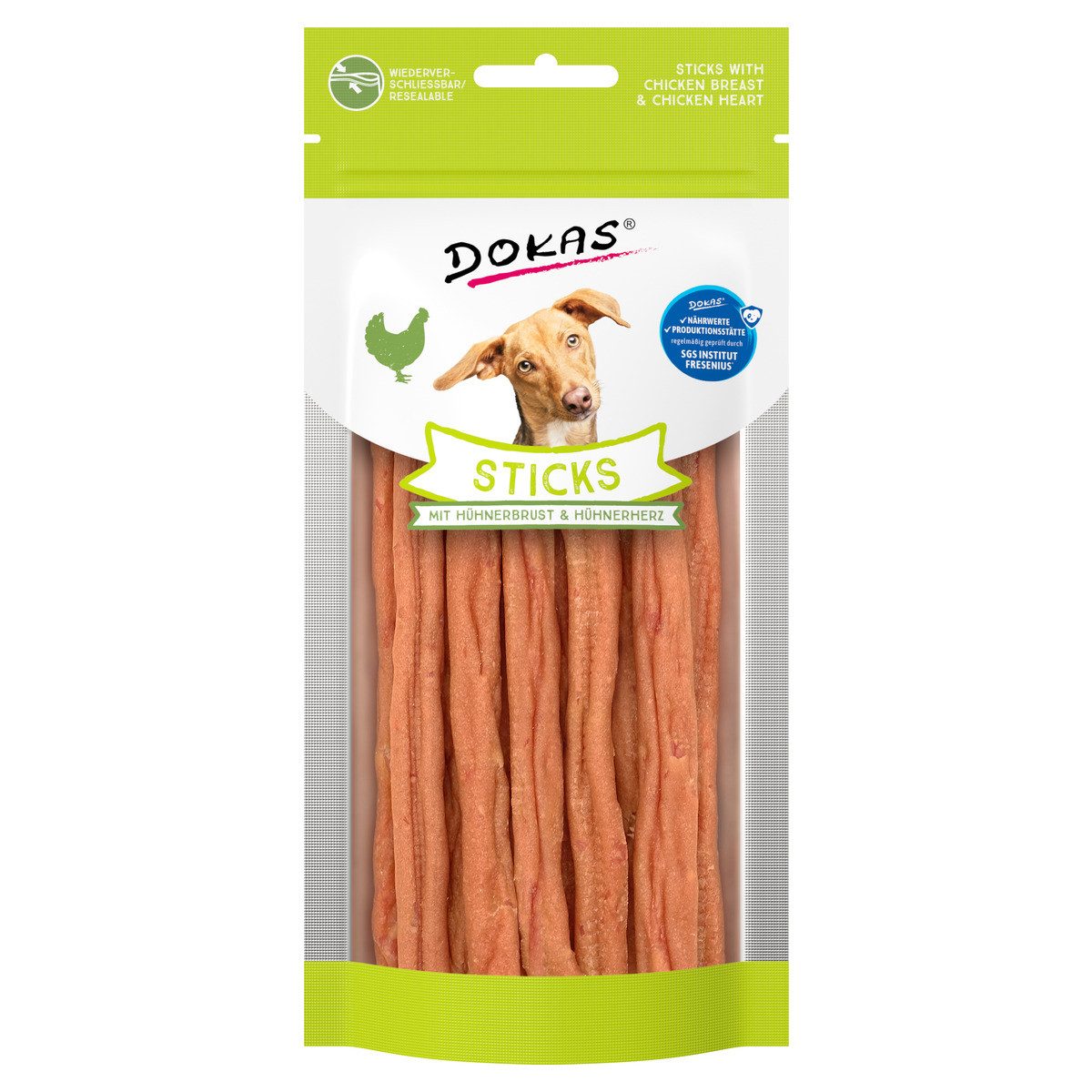 Dokas Sticks mit Hühnerbrust & Hühnerherz 60 g, für: Hund