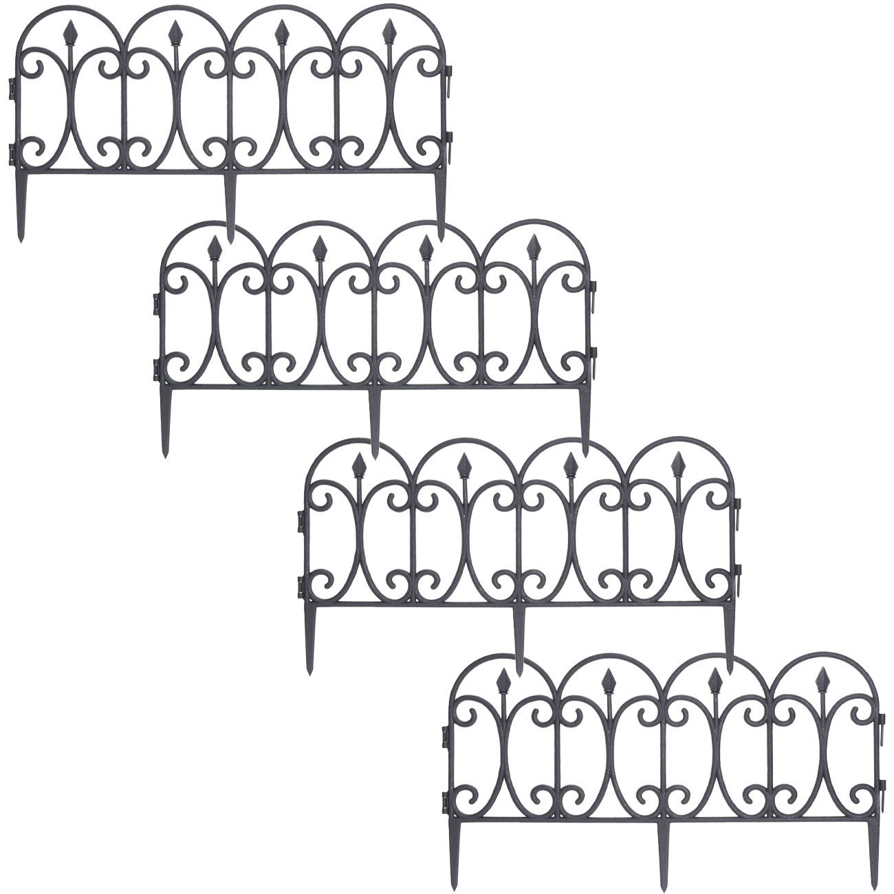 Progarden Beetbegrenzung Beetzaun 2,4m Kunststoff Schwarz Zierzaun Beetumrandung 60x30cm, 4er-Set & 8er-Set & 16er-Set, wetterfester Kunststoff, Renaissance-Design, 4/8/16 St.