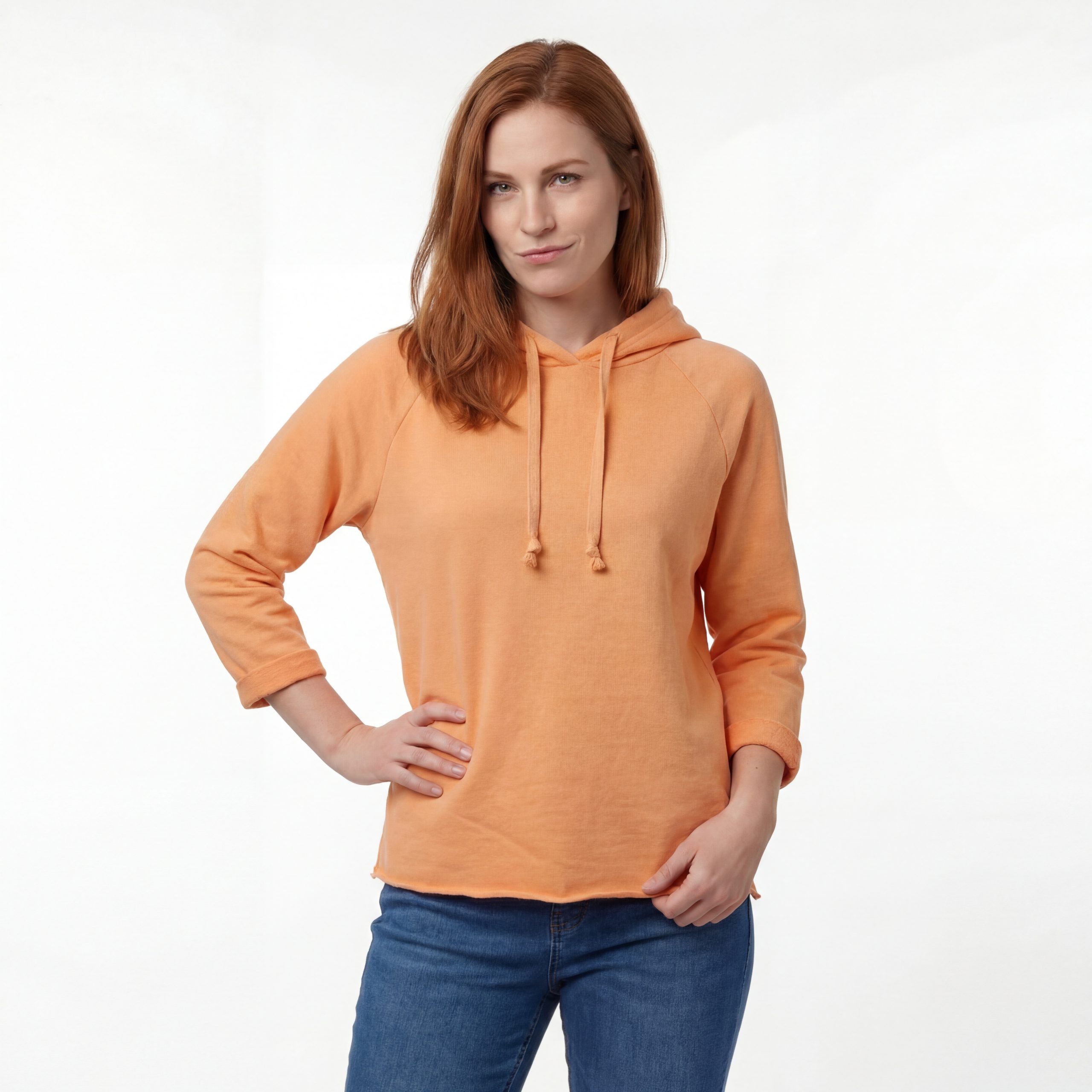 Sweatshirt Damen Langarmshirt mit Kapuze 100% Baumwolle Strand Sweater