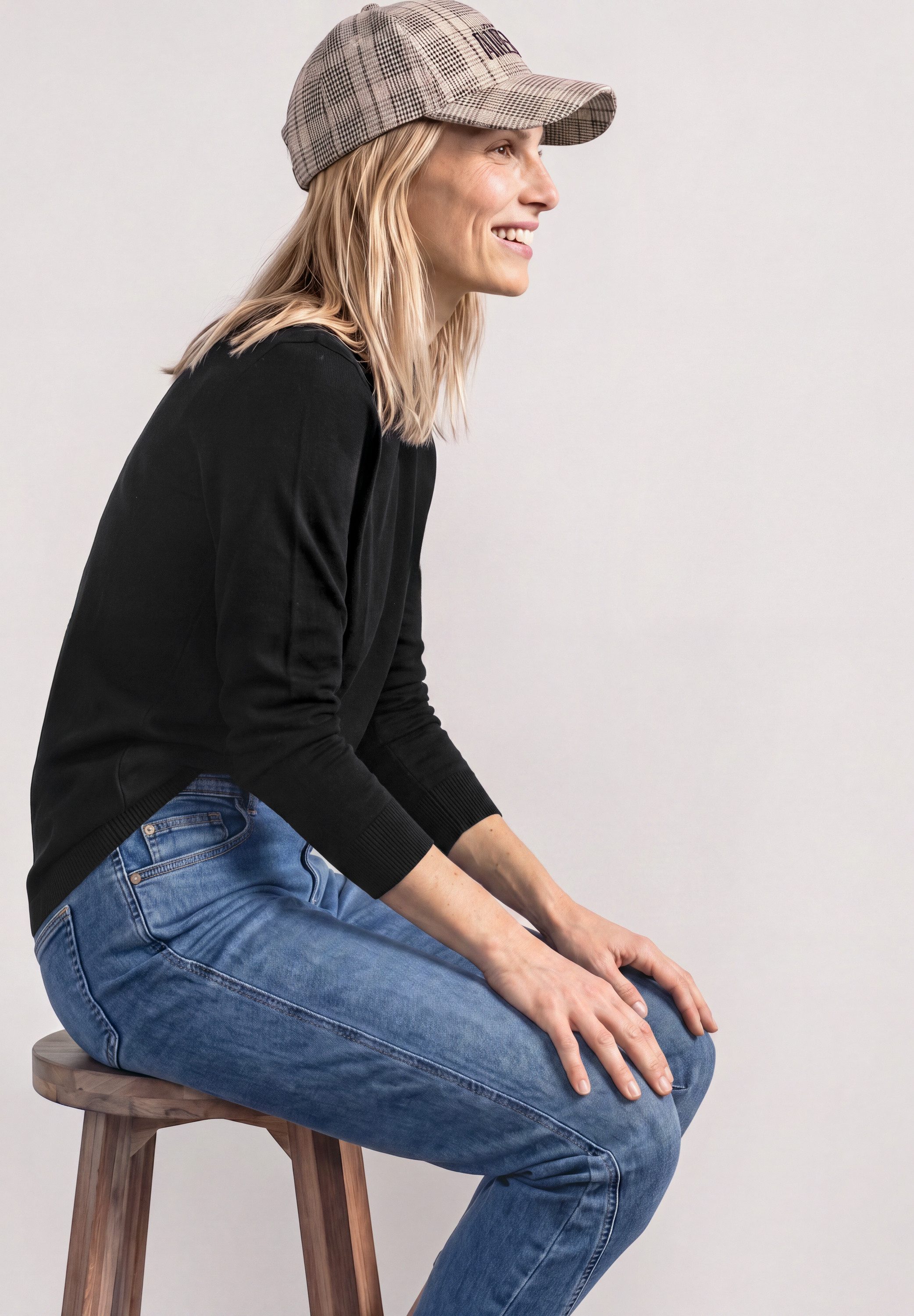 STREET ONE Strickpullover Feinstrick mit U-Boot-Ausschnitt / Viskose