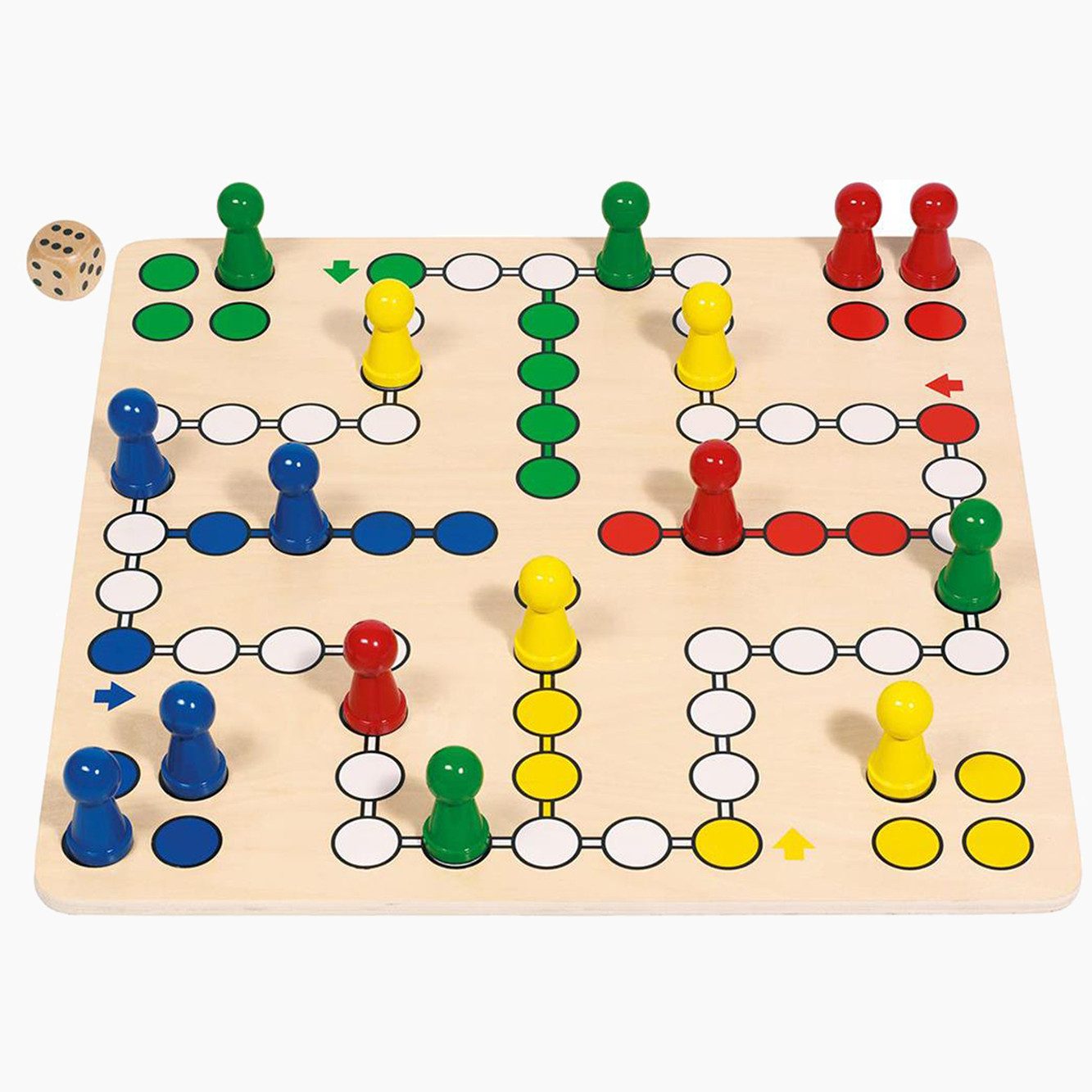 goki Spielesammlung Ludo Brettspiel 45, gesellschaftsspiel, Leicht zu greifende Spielfiguren auf grossen Spielbrett
