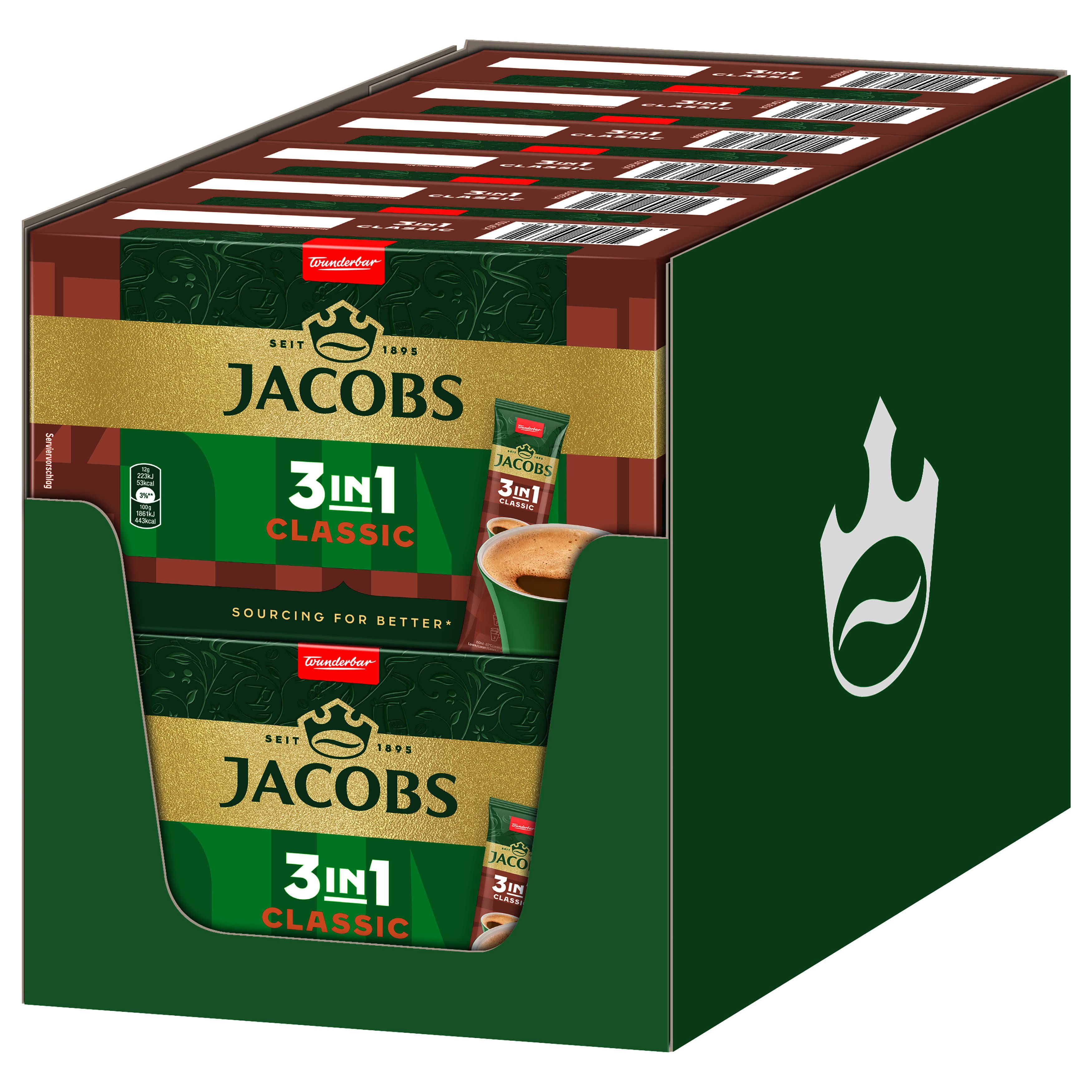 JACOBS Kaffee Löskaffee 3in1 Classic Instantkaffee 12 x 10 Sticks = 120 Getränke, (Packung, 12er Pack)