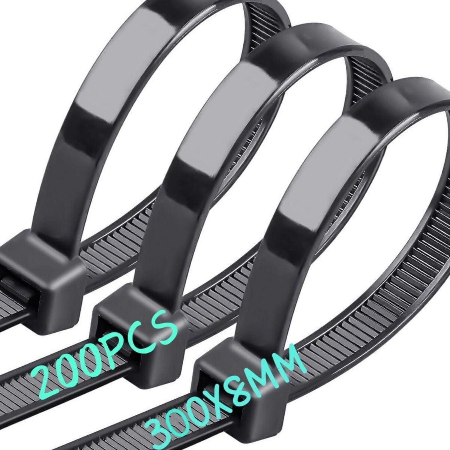 LuxusKollektion Kabelbinder Kabelbinder 200 Stück 300 mm 8 mm UV 70 kg Schwarz 300x8mm