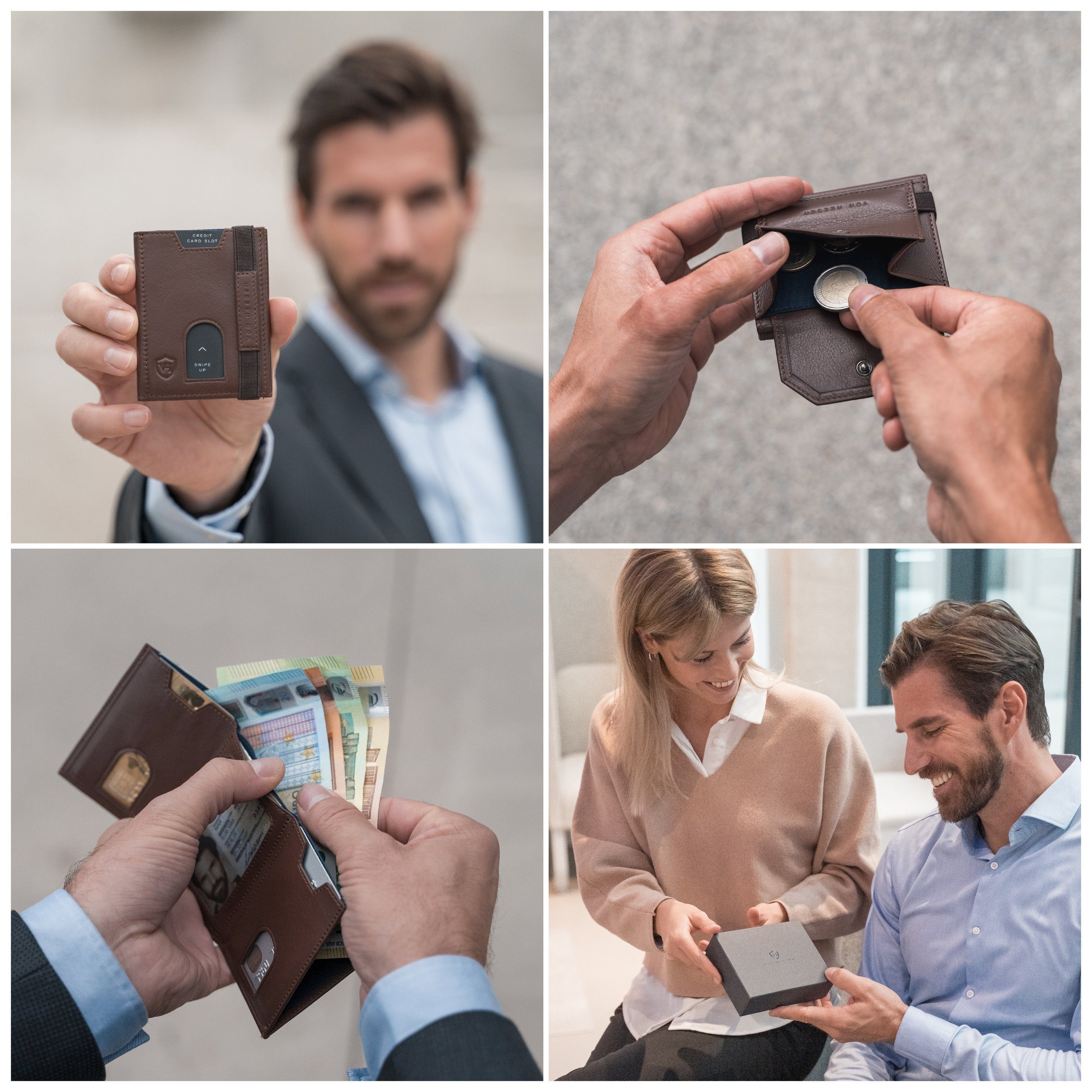 inkl. Wallet Portemonnaie Leder VON Slim Geschenkbox 5 & (braun) Whizz Geldbörse XL-Münzfach, HEESEN mit RFID-Schutz Kartenfächer Geldbeutel Wallet &