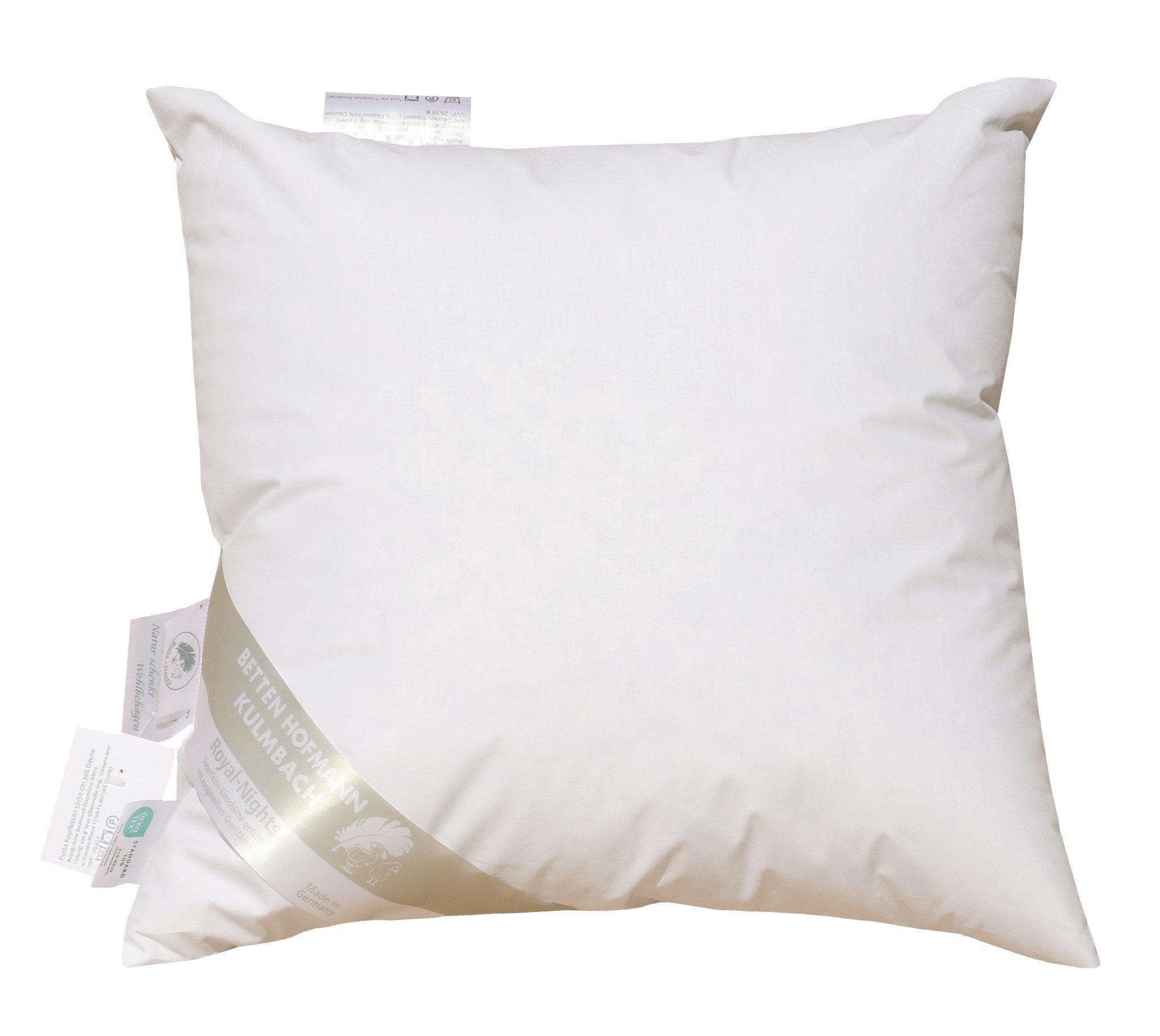 Betten Hofmann Kopfkissen Betten Hofmann Pusta Kopfkissen 50x50cm Kuschelkissen 450g 30% Daunen, Füllung: 70% Federn, 30% Daunen, Bezug: 100% Baumwolle, Seitenschläfer, Rückenschläfer, weich und unterstützend, made in Germany, allergikergeeignet