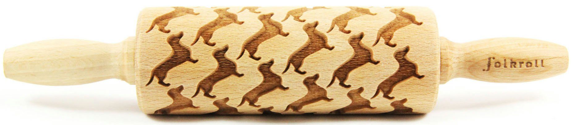 folkroll Teigroller Dackel Massivholz, (1-tlg), Keksteig im Handumdrehen mit Motiv versehen