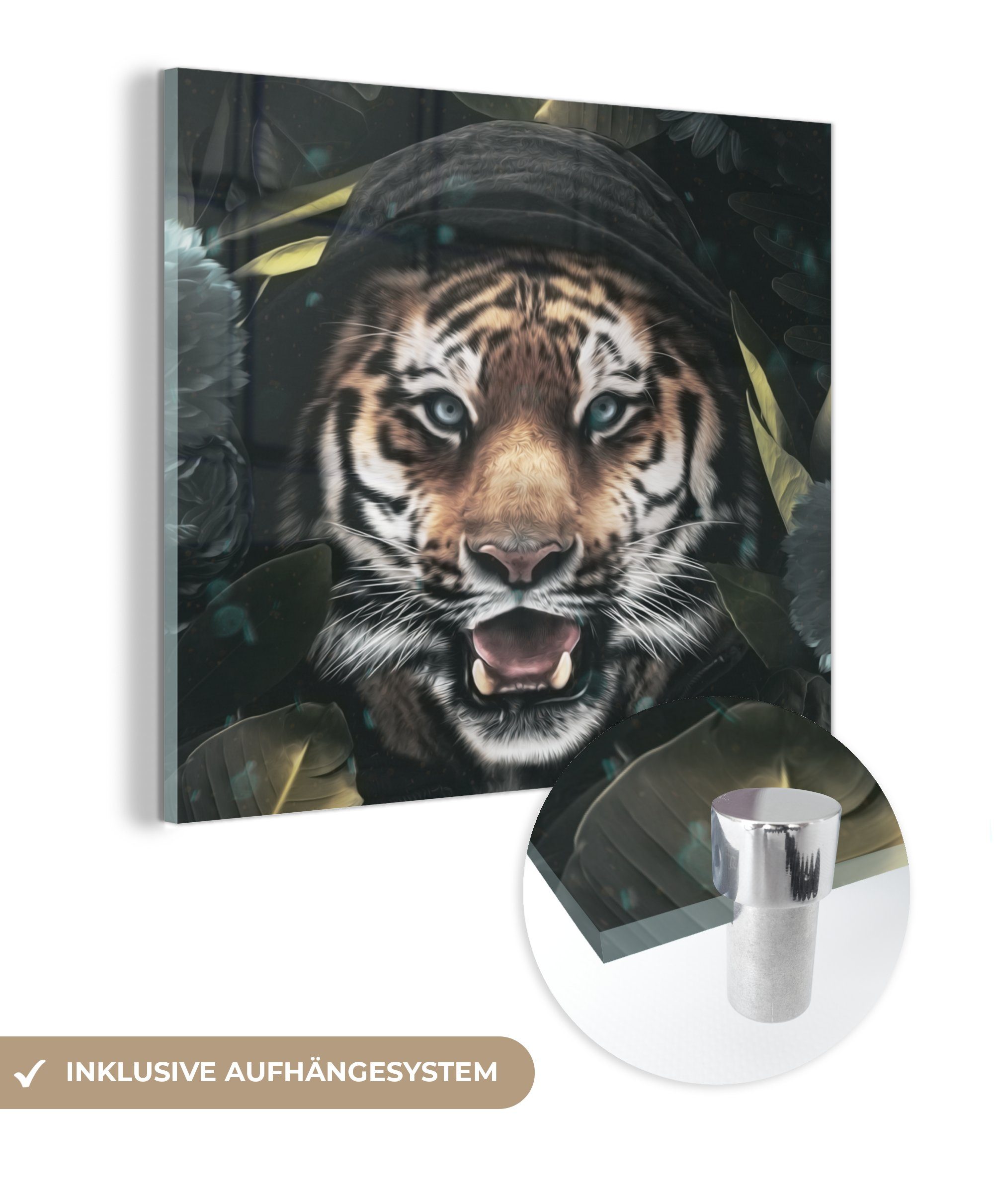 Tiger St), Kleidung, Wanddekoration Foto Wandbild - (1 Glasbilder Acrylglasbild Glas auf - auf - Glas - - Blumen Bilder MuchoWow