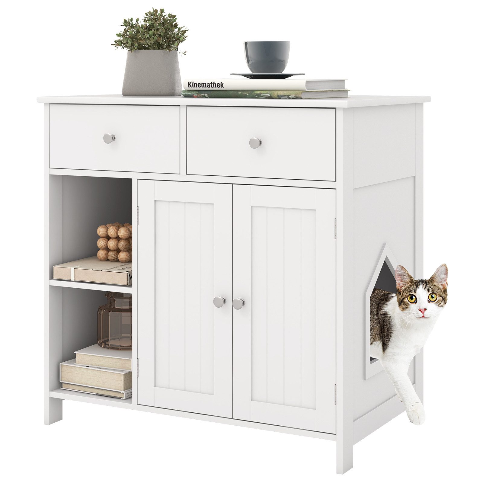 COSTWAY Tierhaus, Katzenschrank, mit 2 Schubladen, 2 Türen & Eingang günstig online kaufen