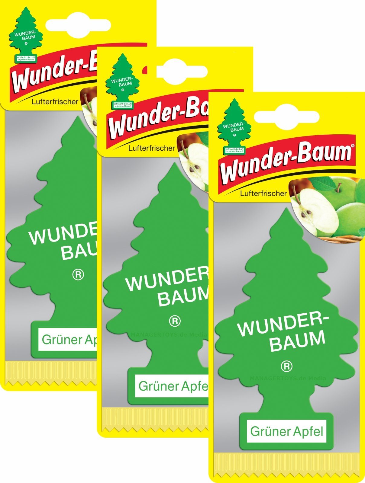 Wunder-Baum Luftreiniger Apfel 3er Duftbäumchen Wunderbaum 3 Set  Lufterfrischer Green Apple