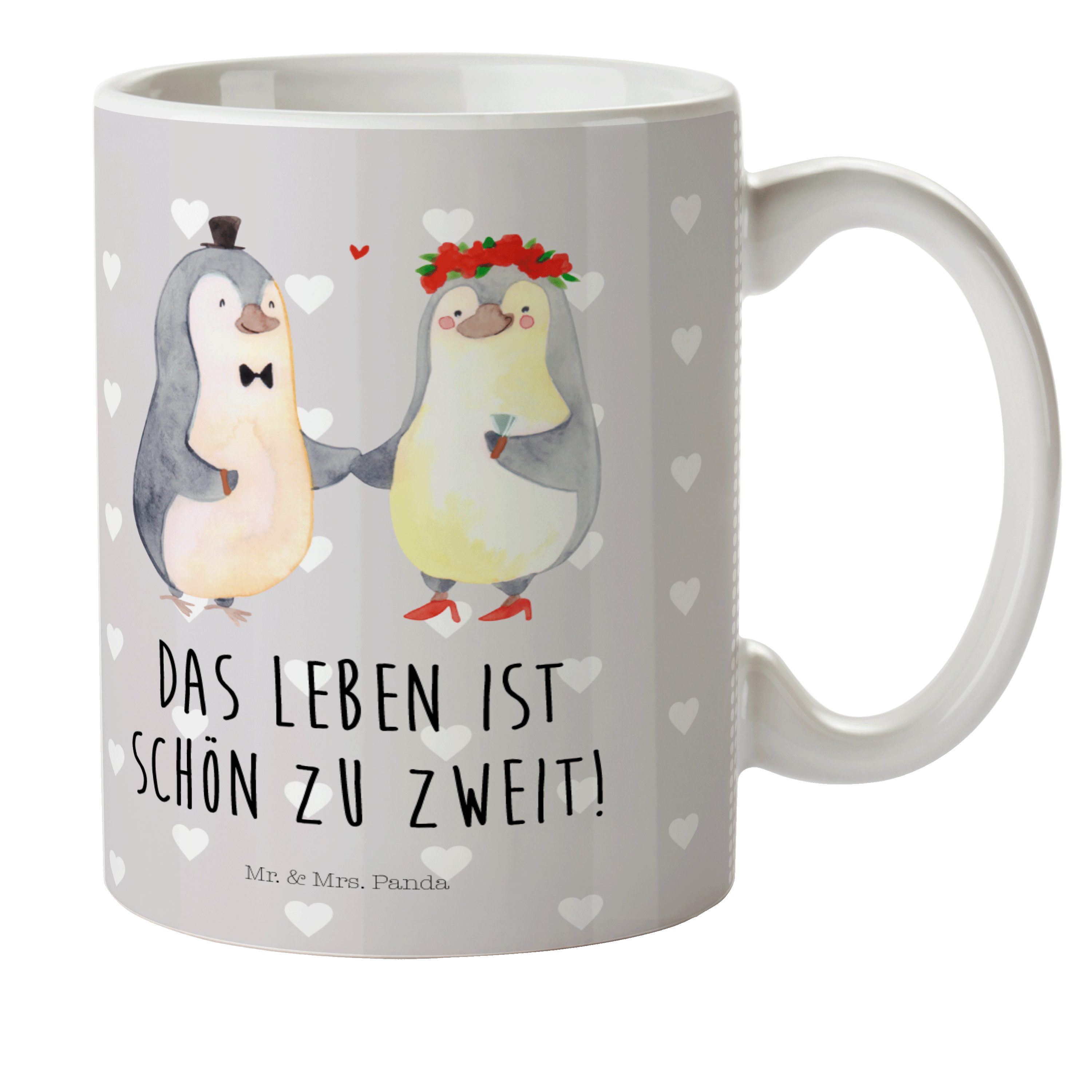 Mrs. Ehefr, Pinguin Mr. Pärchen, & Geschenk, Kinderbecher Heirat Kaffeetasse, Grau Pastell Panda - Kunststoff -