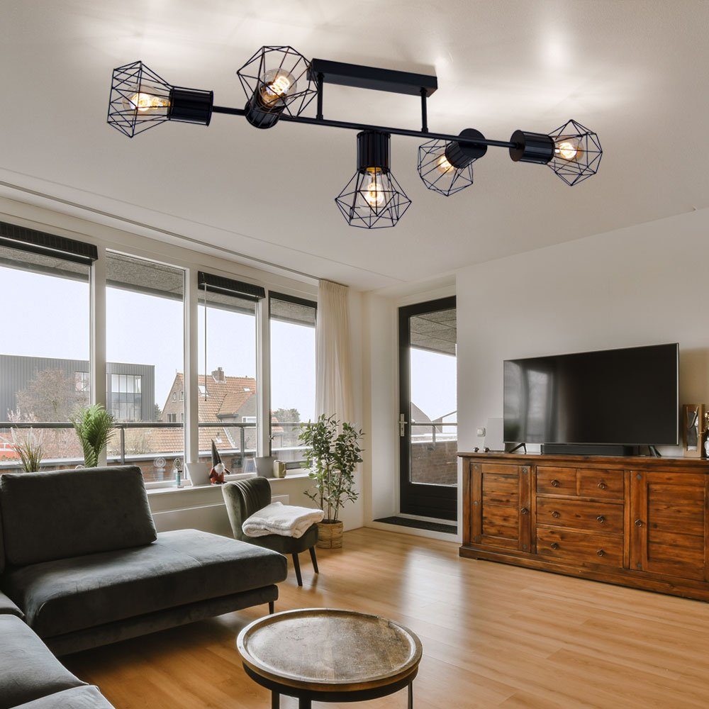 schwarz nicht 5 Wohnzimmerleuchte Käfigschirme Globo Flammig Metall Leuchtmittel Deckenleuchte, inklusive, LED Deckenleuchte