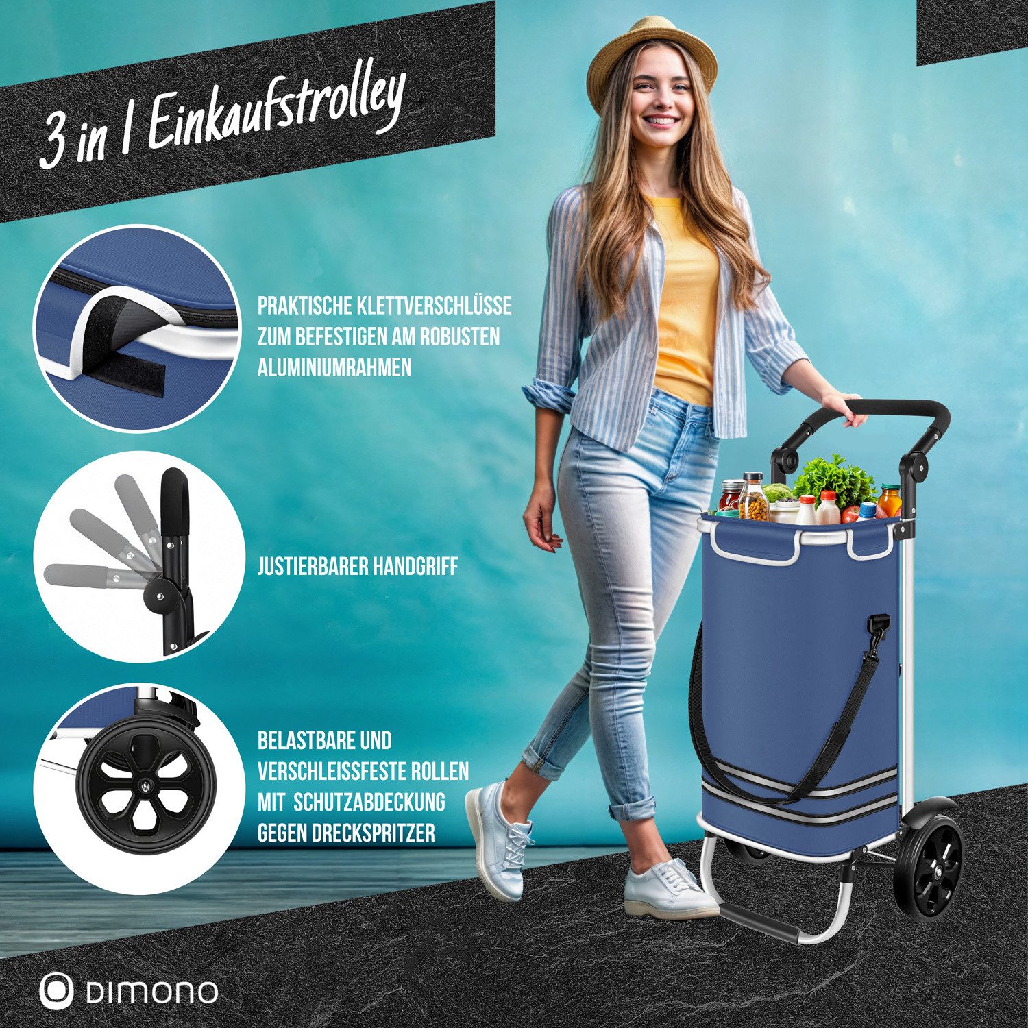 Dimono Einkaufstrolley Dimono 3-in-1 Einkaufstrolley mit Kühltasche – faltbar & praktisch, 56 l, Klappbarer Transportwagen