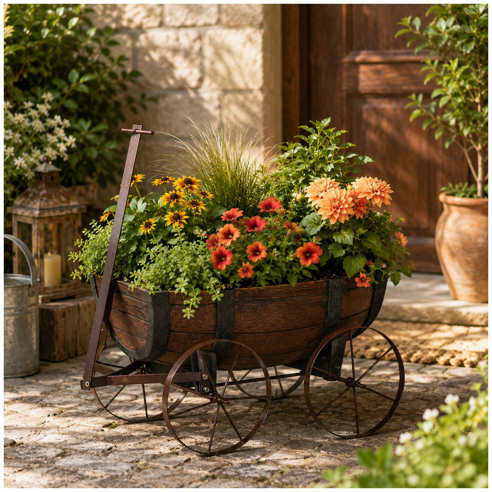 HTI-Living Pflanzkübel Pflanzwagen Nessa (Stück, 1 St., 1 Pflanzwagen), Pflanzkübel Gartendekoration rustikal