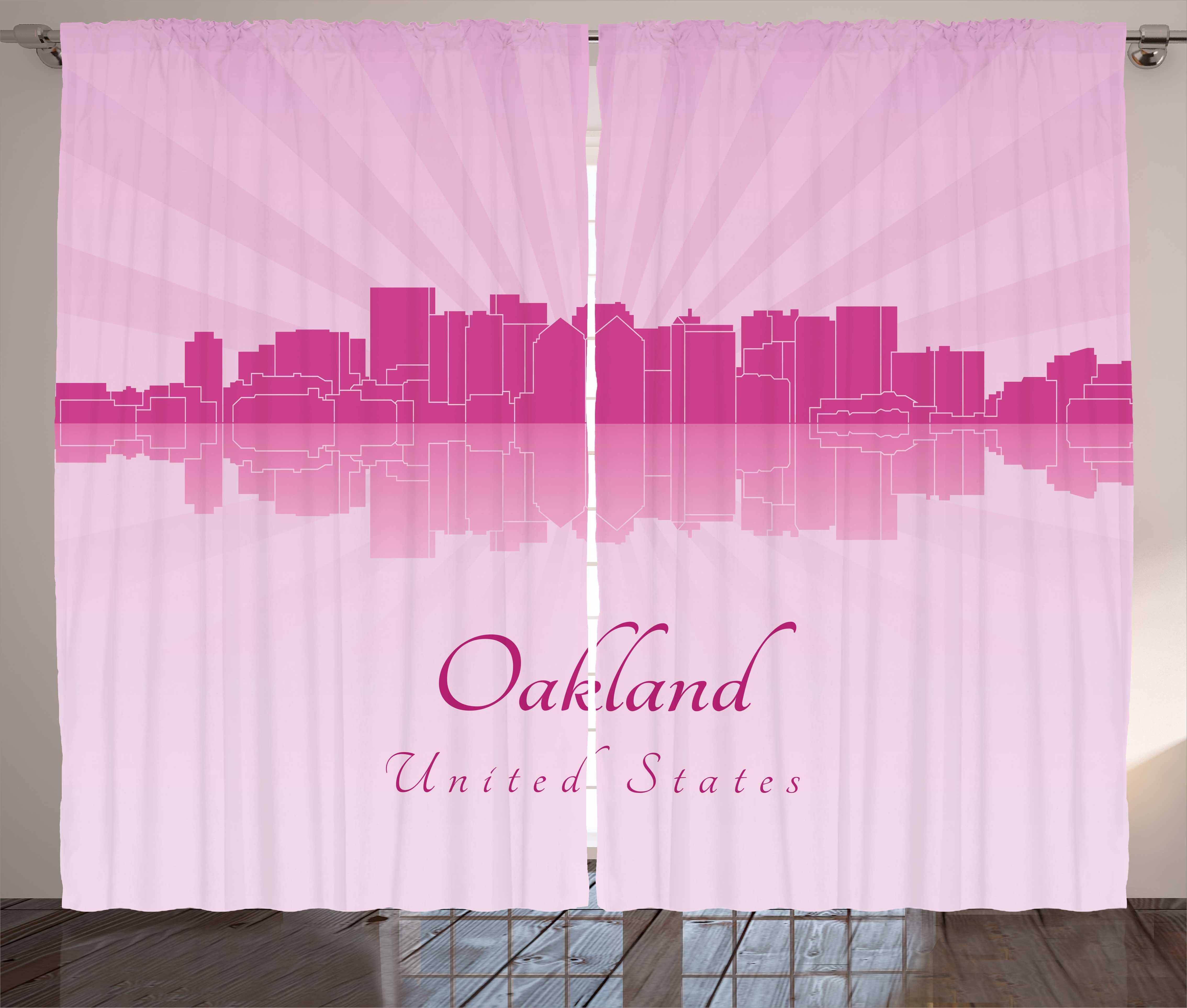 Gardine Schlafzimmer Kräuselband Vorhang mit Schlaufen und Haken, Abakuhaus, Oakland Calligraphic City Skyline | Fertiggardinen