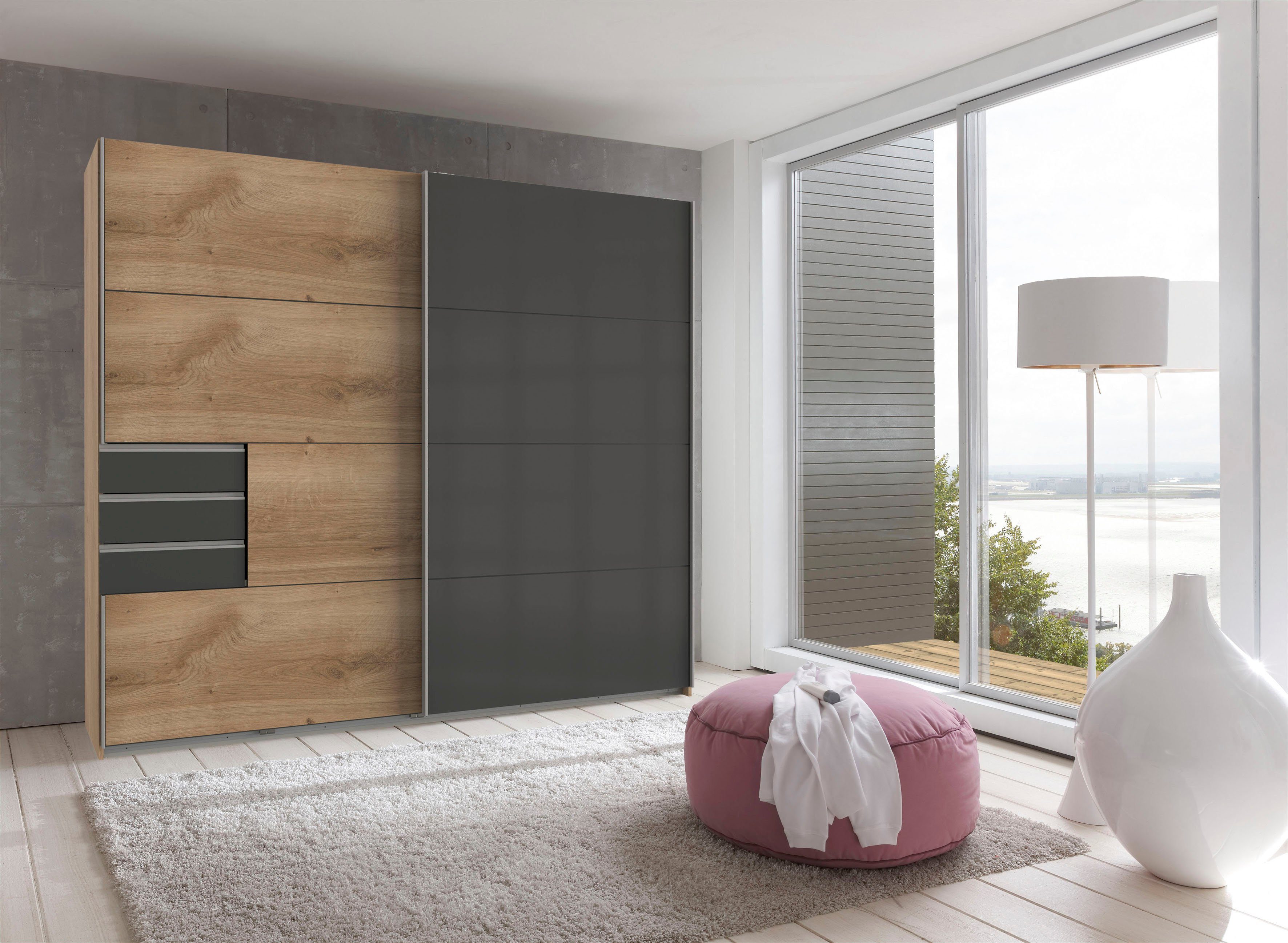 Wimex Schwebetürenschrank Saigon mit Glaselementen, 2 Türen, 225cm breit