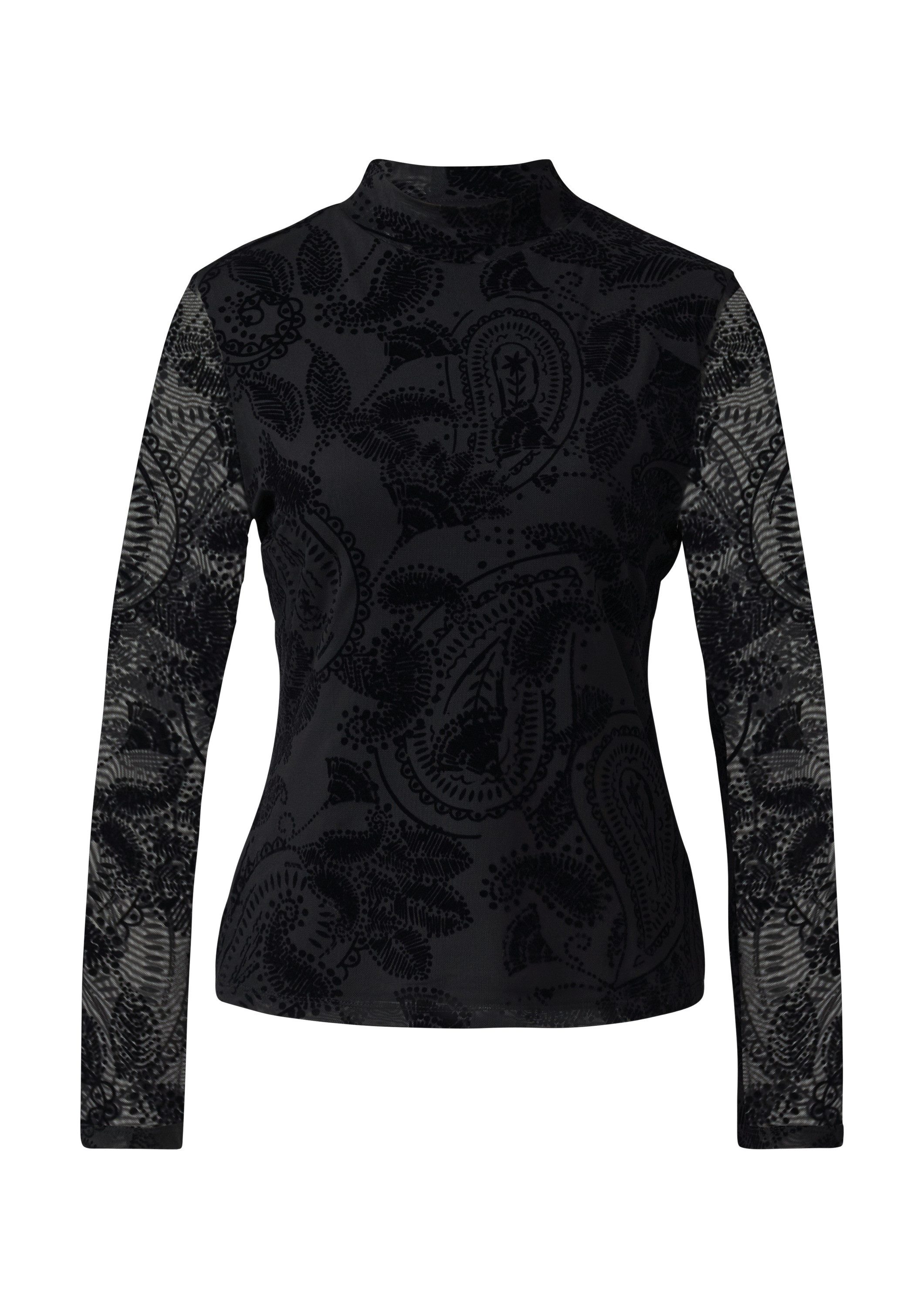 comma Langarmshirt T-Shirt Meshshirt mit floralem günstig online kaufen