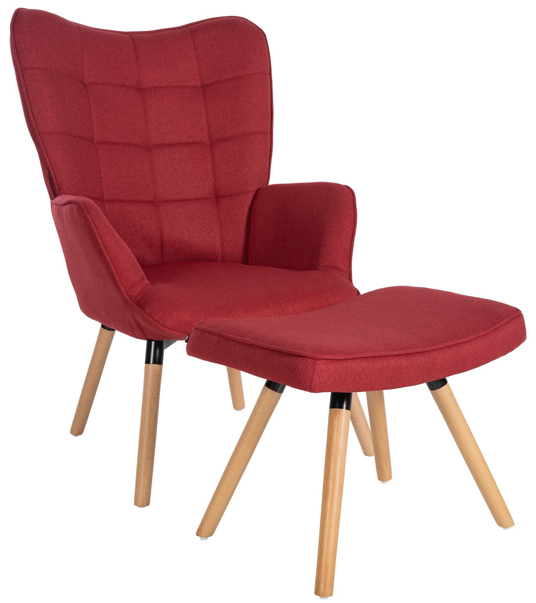 CLP Loungesessel Garding, 2-tlg., Sessel mit Hocker, Stoff-Bezug rot | Loungesessel