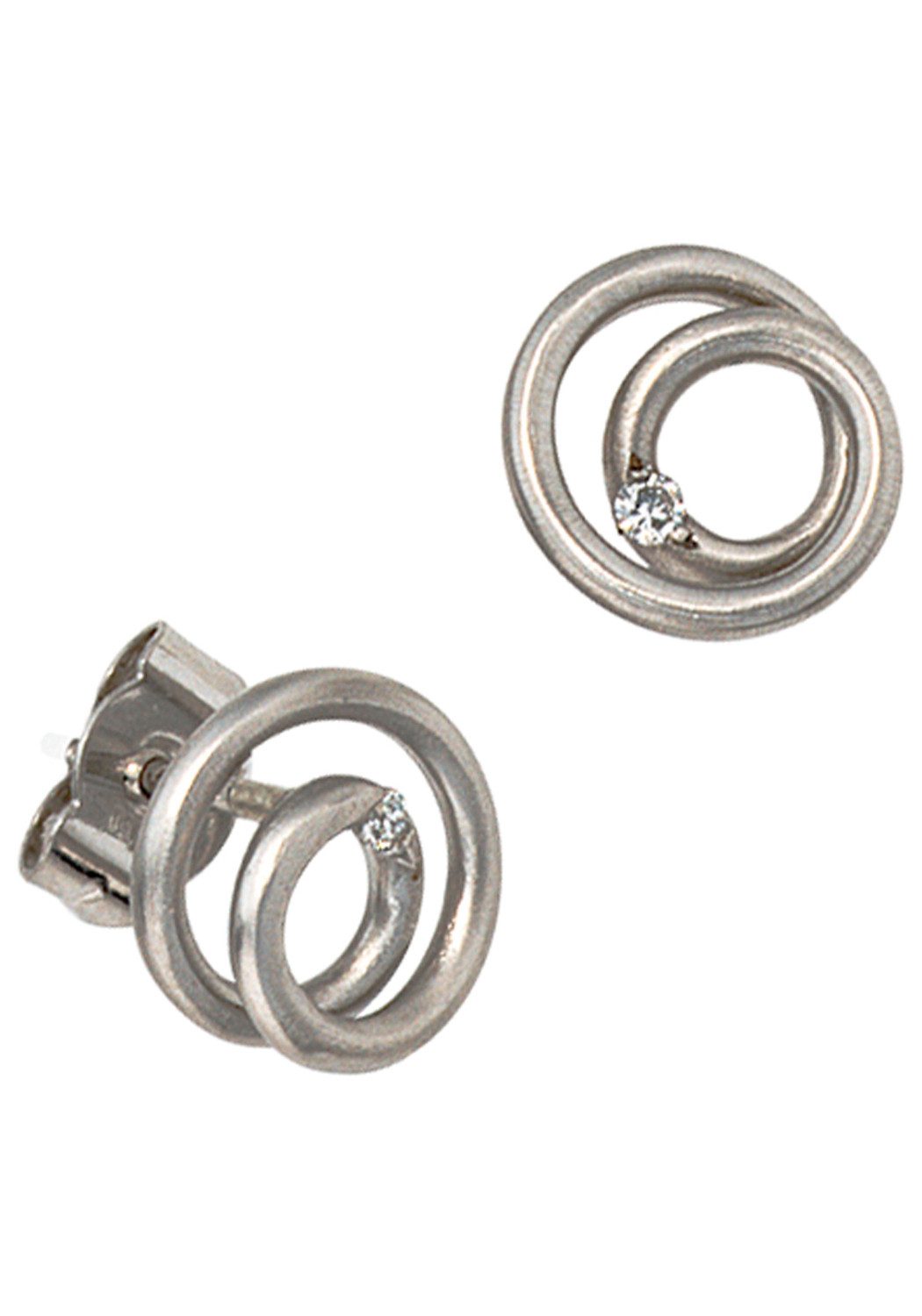 JOBO Paar Ohrstecker Kleine Ohrringe rund 9,4 mm, 950 Platin mattiert mit 2 Diamanten