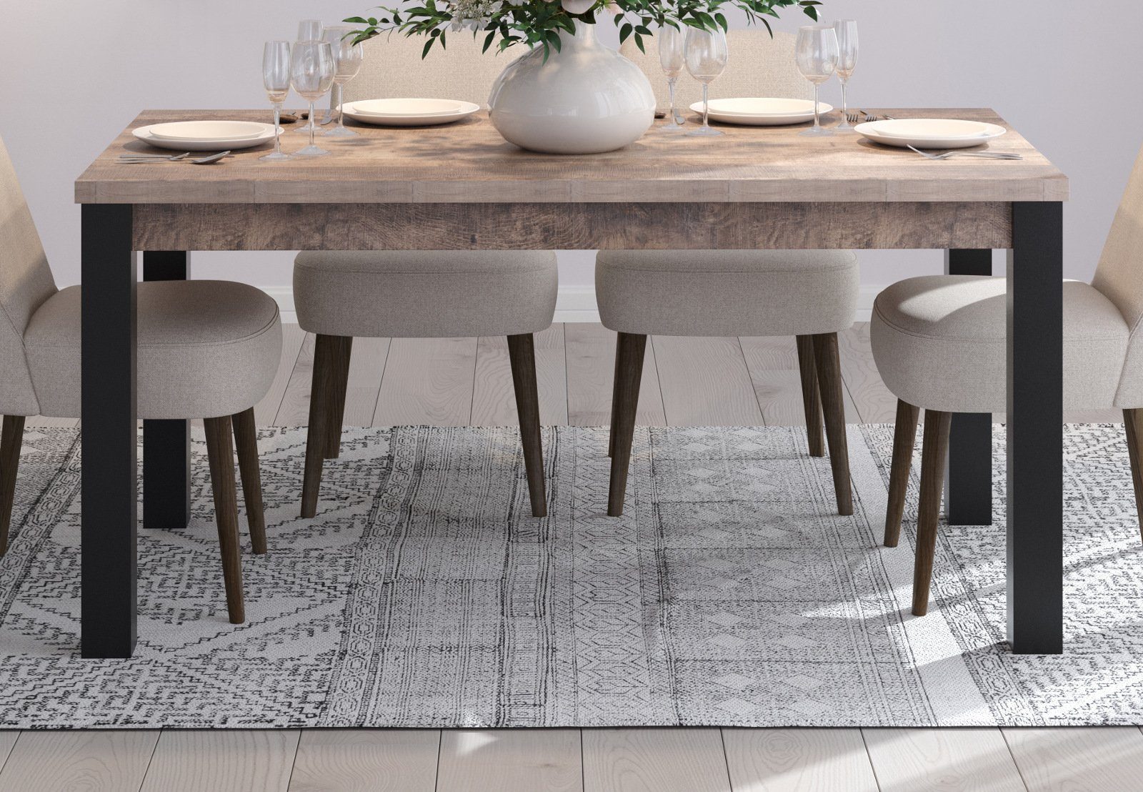 trendteam Esstisch Emile (Tisch in Eiche Tabak und schwarz, 160 x 90 cm), bis zu 6 Personen