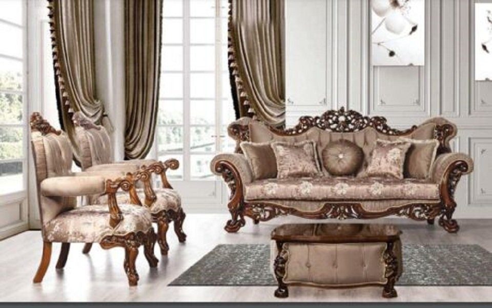 JVmoebel Wohnzimmer-Set, Sofagarnitur 3+1+1 Sitzer Garnitur Sofas Stoff Luxus Barock Möbel