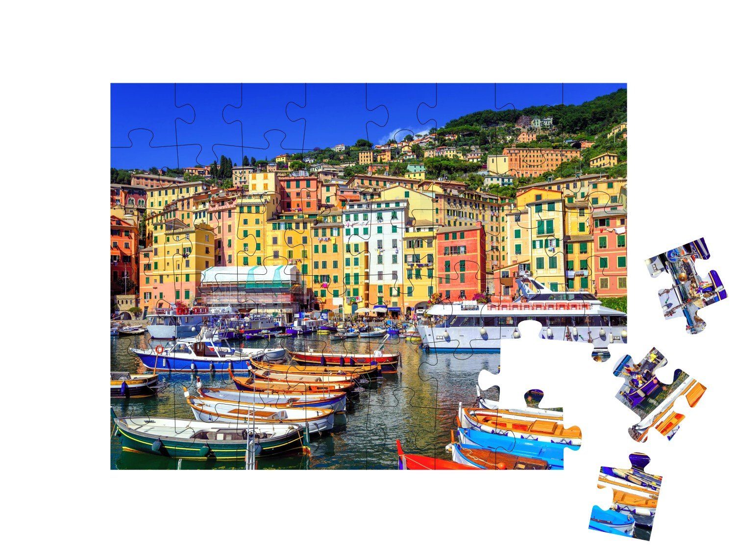 Italien, Puzzle Puzzleteile, Camogli, von puzzleYOU-Kollektionen Genua, 48 Altstadthafen puzzleYOU