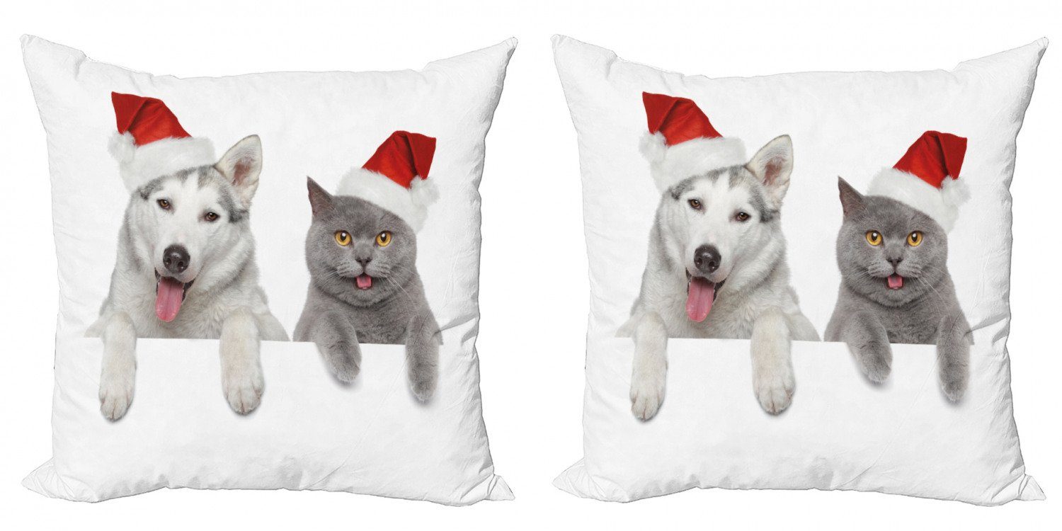 Kissenbezüge Modern Digitaldruck, (2 Weihnachten Rotmützen Stück), Abakuhaus Doppelseitiger Accent Tiere