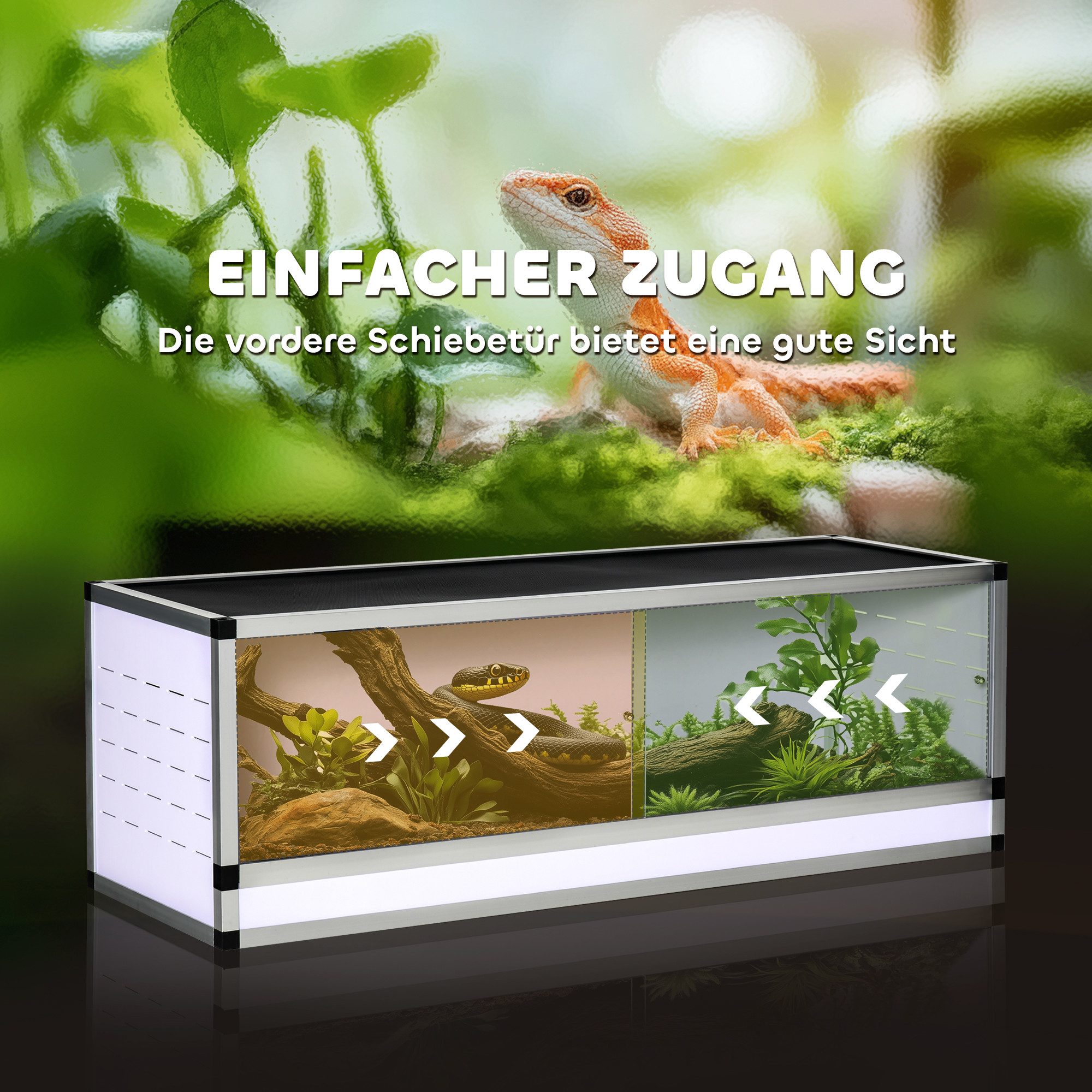 PawHut Terrarium Amphibien Spinnentiere Reptilienzuchtbox Mesh-Terrarium, Weiß+Silber+Schwarz 120 x 40 x 40 cm