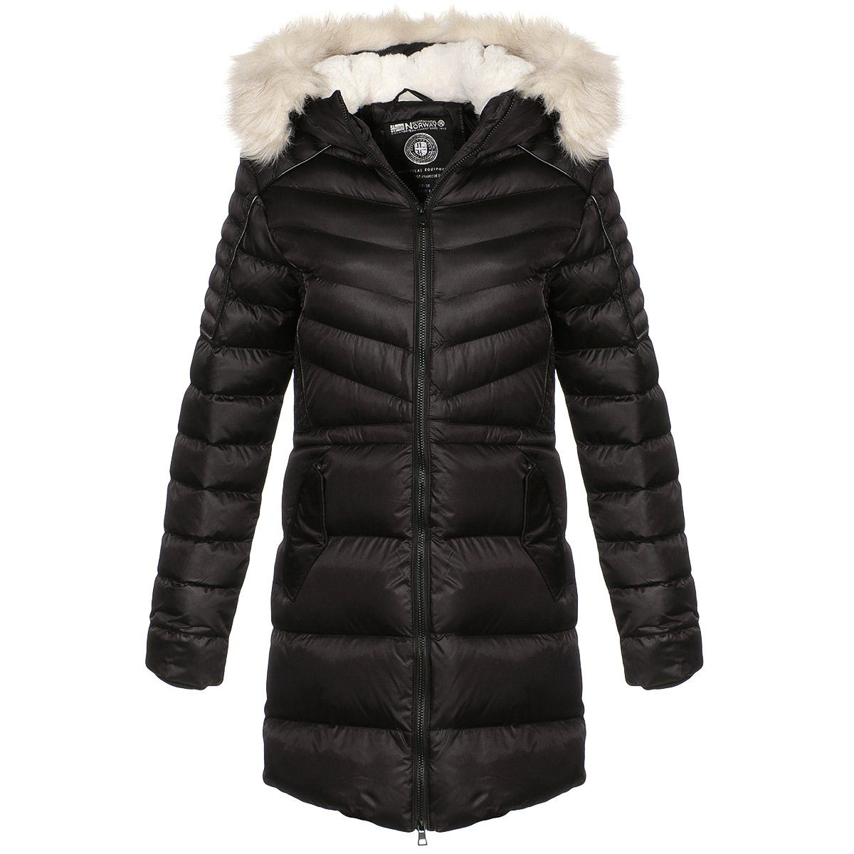 Geographical Norway Winterjacke G-Dessie Schwarz mit flauschiger Kapuze by leyoley