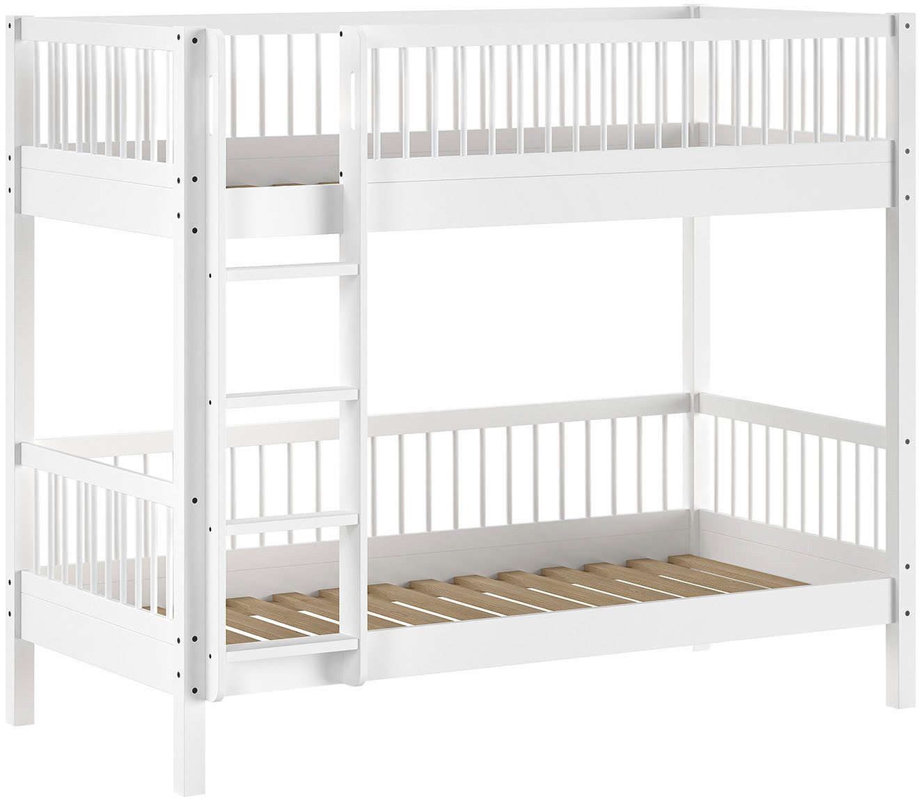 Vipack Etagenbett Buche massiv weiß, Made in Europe, langlebige Qualität (B/H/T ca. 208x176x98cm, inkl. Leiter, Absturzschutz oben umlaufend), 2 Lattenroste, wa – Bild 3 von 5