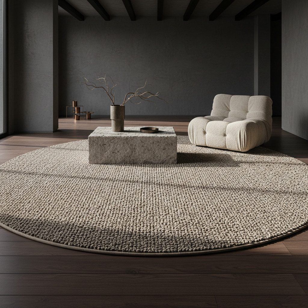 KADIMA DESIGN Teppich CIMA Wohnzimmer Schlafzimmer Waschbar Wohnzimmerteppich Esszimmer, Rund, Höhe: 7 mm, Braun, 120x120 cm, Webteppich Strapazierfähig Uni Waschbar